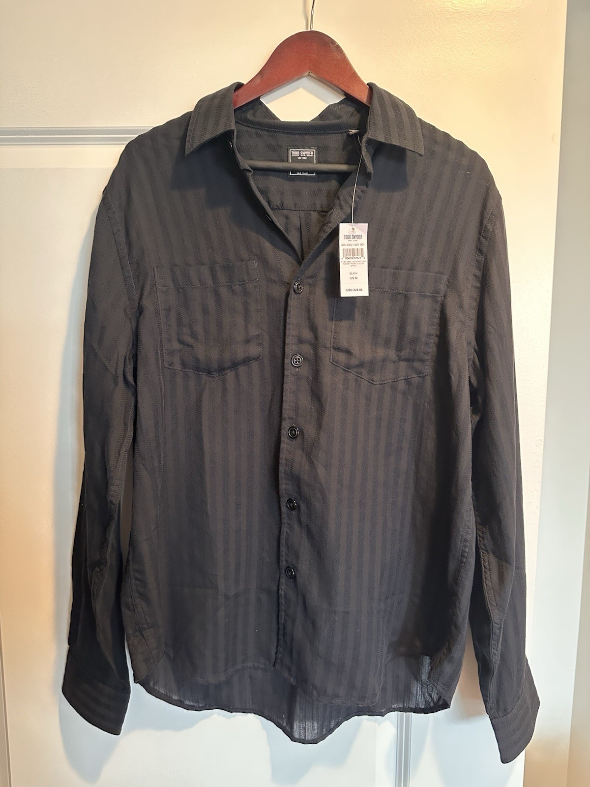 NWT $228 Todd Snyder Black Jacquard Two Pocket Point Collar Shirt Medium
