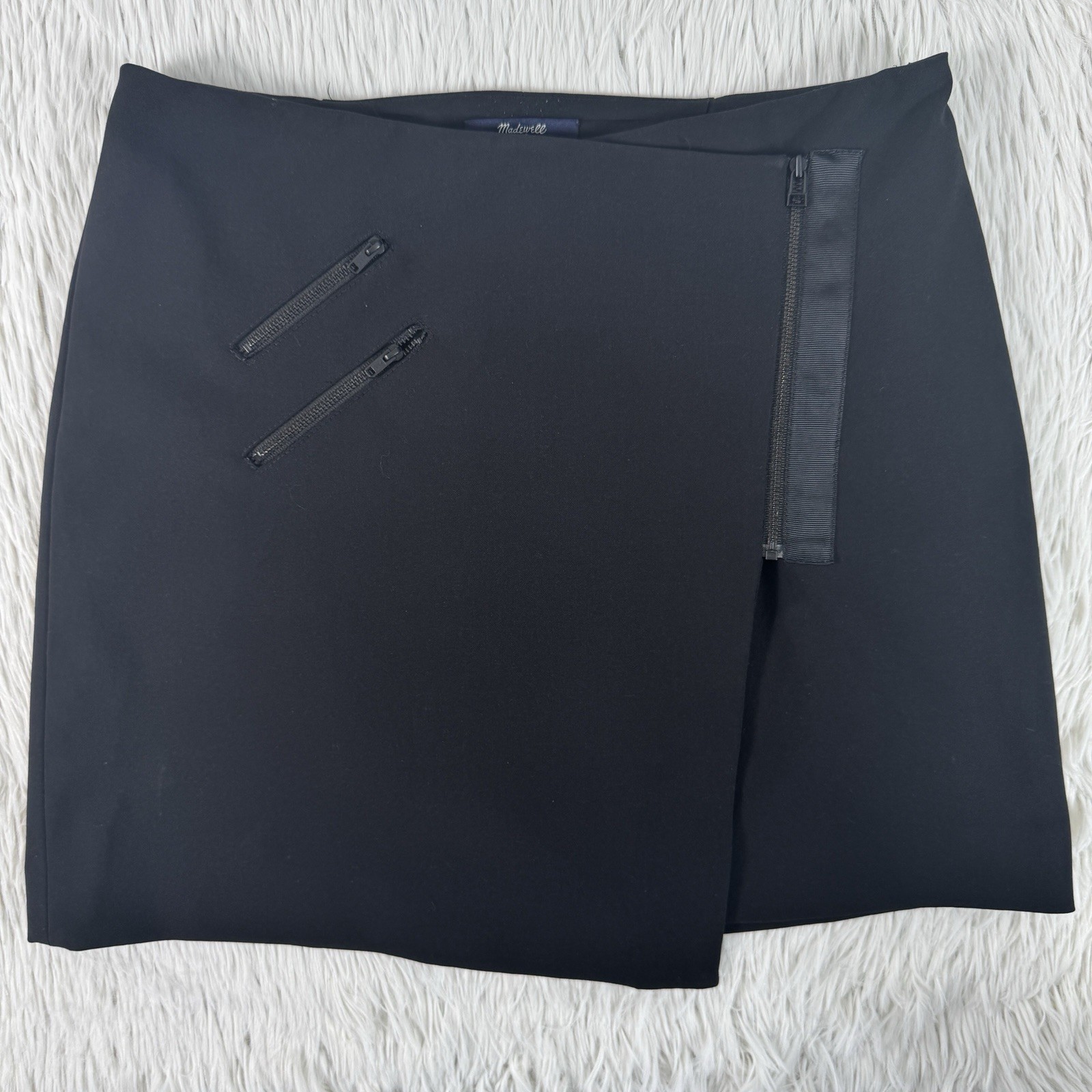 Madewell Ignition Black Zipper Accent Asymmetric Mini Wrap Skirt Women’s Size 4