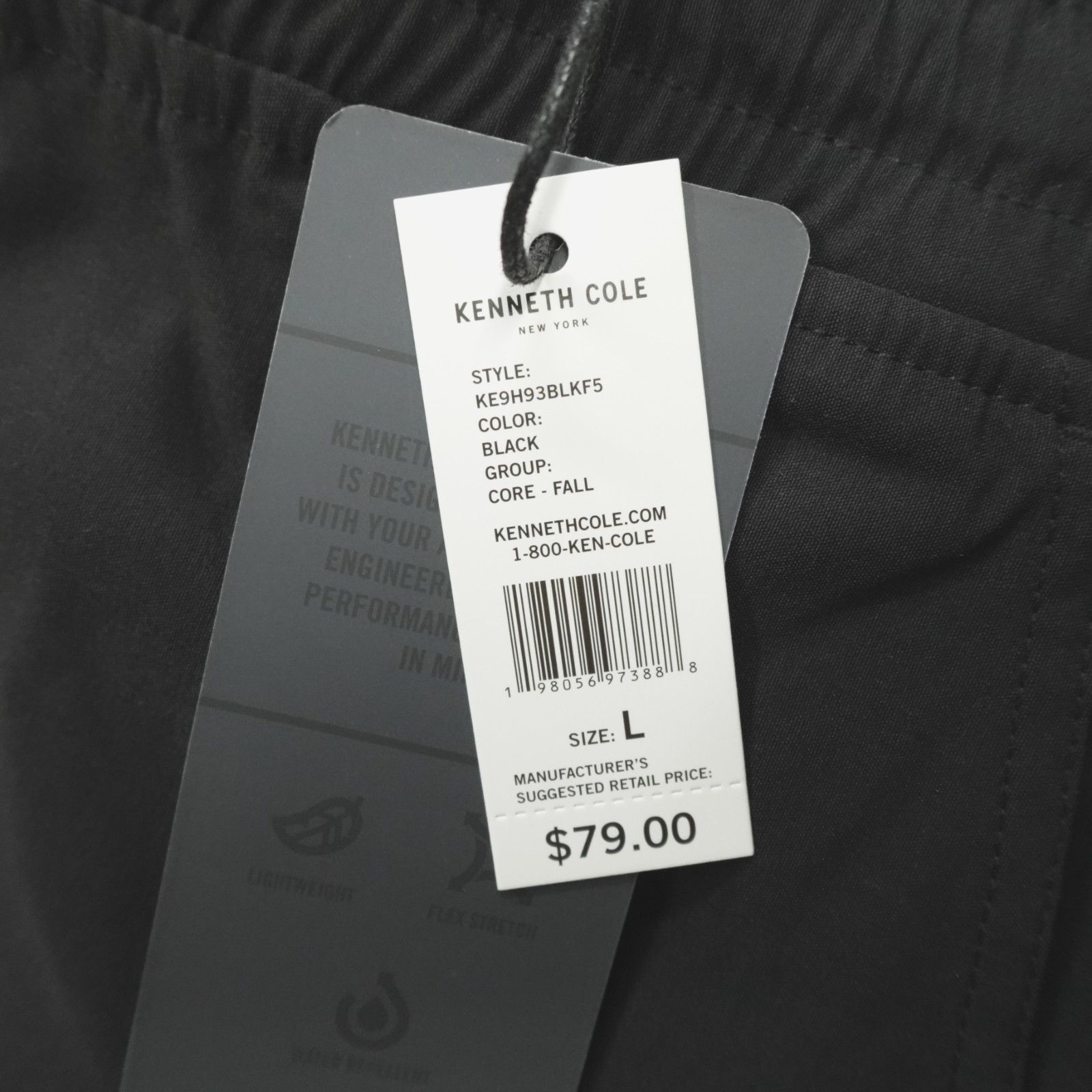 Kenneth Cole Active Mens Cargo Joggers Lightweight Stretch Water Repellent Black