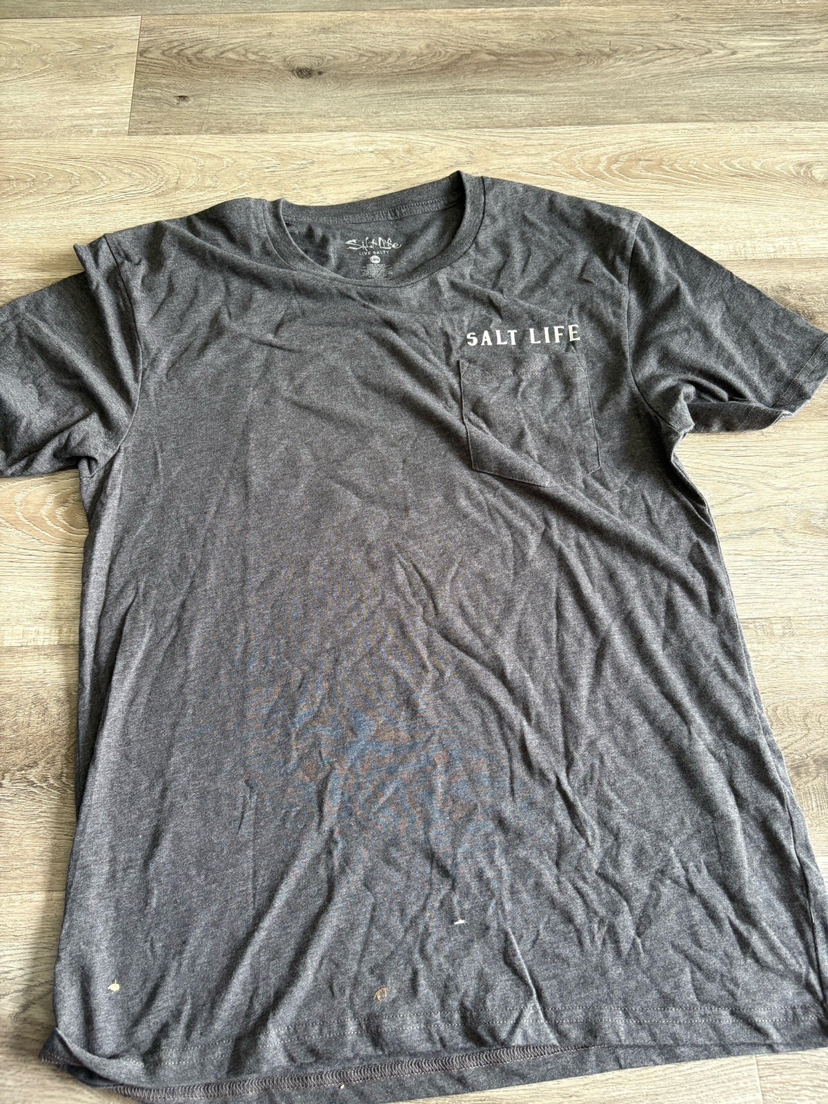Salt Life Gray L Pocket Tee “Any Tail Any Water” Fish Graphic