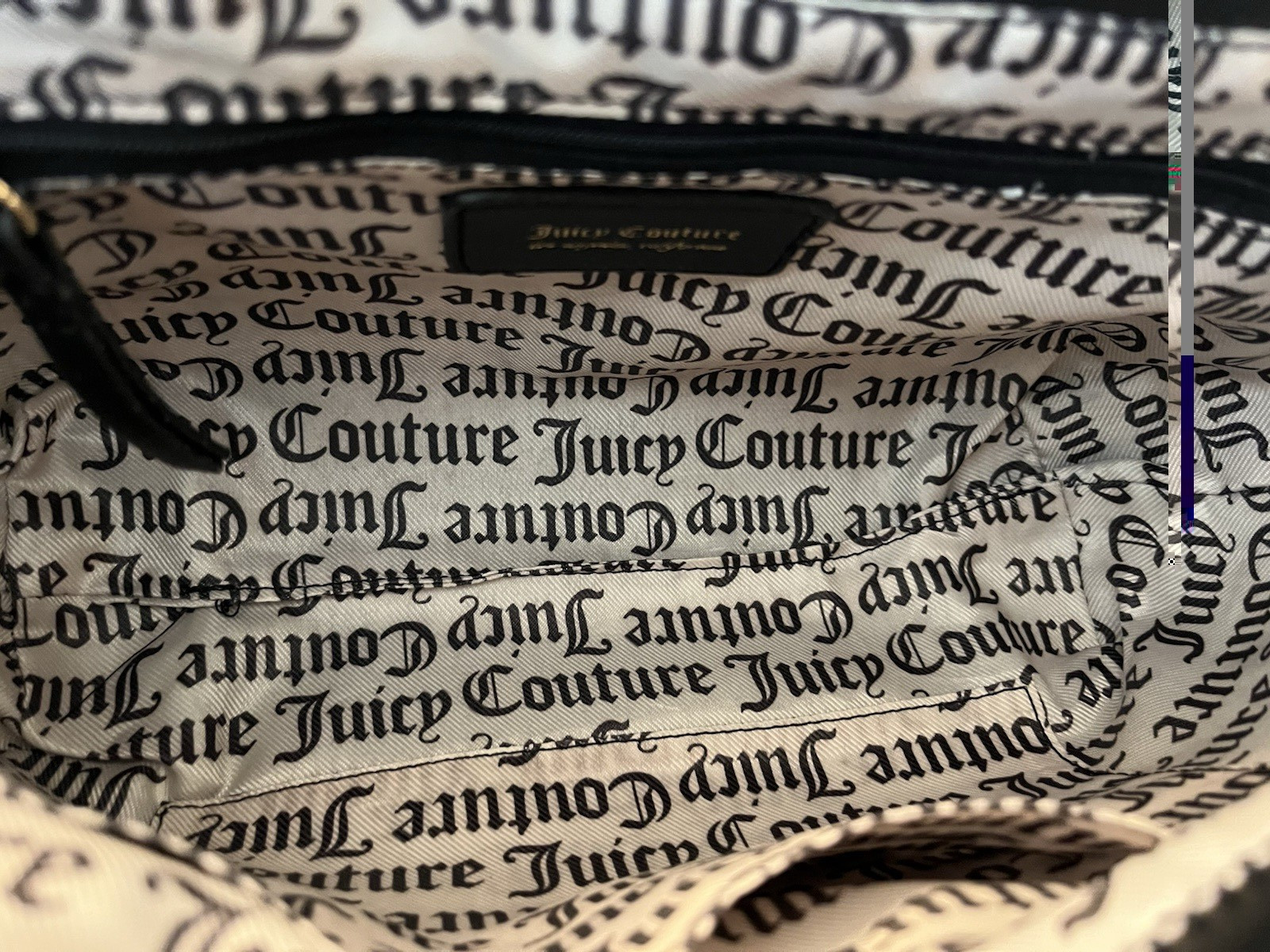 Juicy Couture Black Embossed Logo Shoulder Bag Bow Heart Charm Chain Link NWT