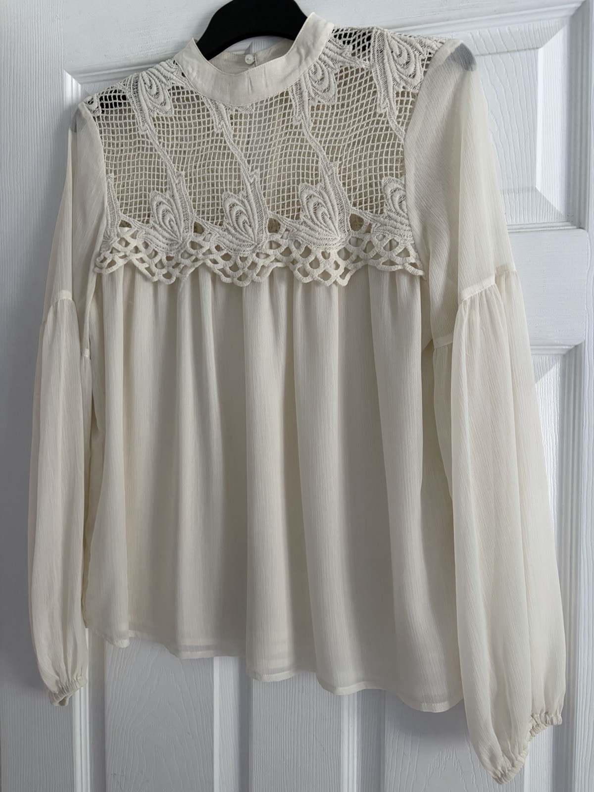River Island Cream Crochet Blouse – Size M (12/14) – Boho Festival Summer