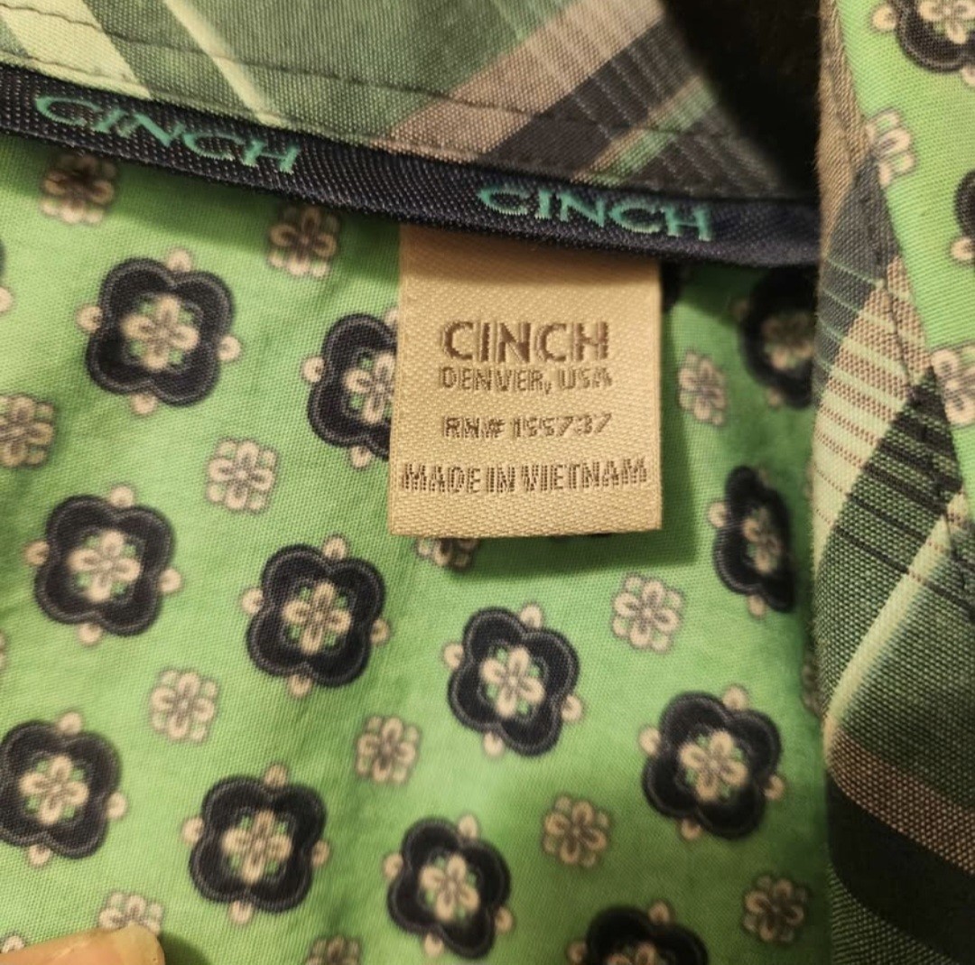 Cinch Men’s 2XL Regular Geometric Green Blue Long Sleeve Button-Up Shirt