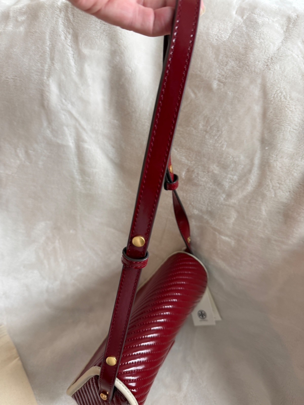 NWT Tory Burch Robinson Quilted Patent Leather Shoulder Crossbody Red Bag RARE