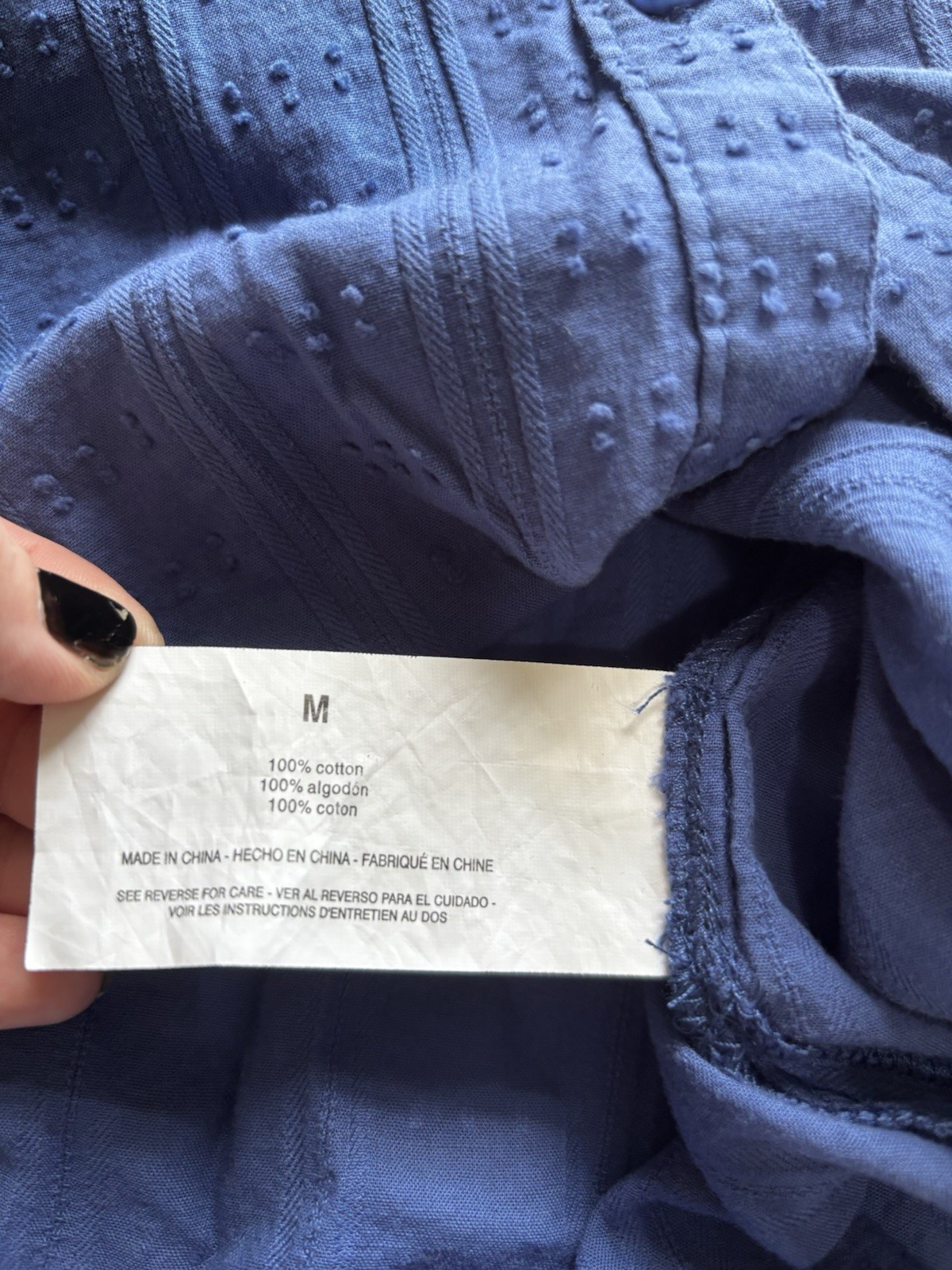 Nine West Blue Pintuck Textured Button-Up Cotton Shirt Medium