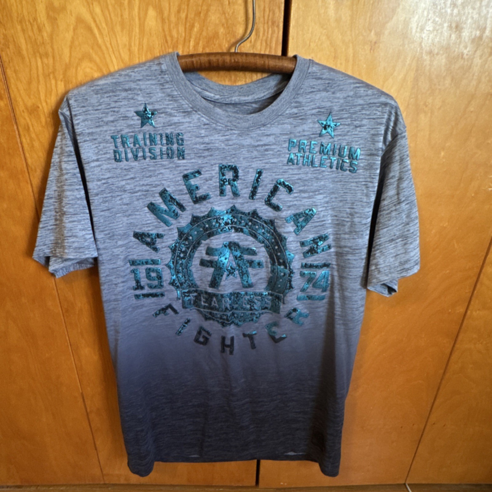 American Fighter Men’s Gray Double-Sided Graphic Logo Crew Neck T-Shirt XL