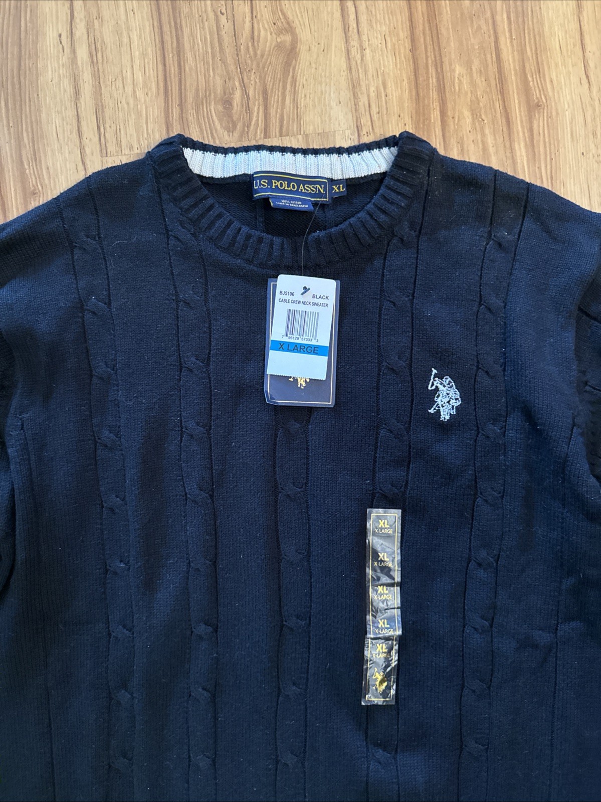 U.S. POLO ASSN Black Crewneck Sweater Pony Mens Sz XL Cable Knit NWT Preppy