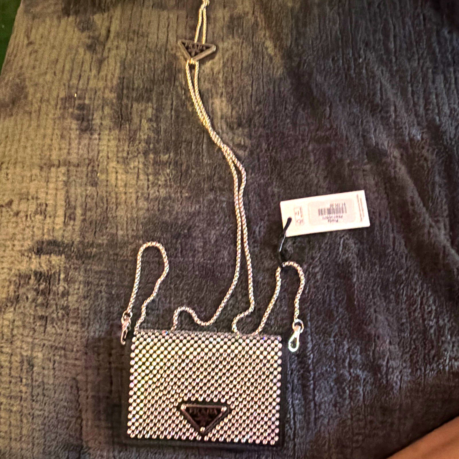 PRADA Rhinestone Crystal Mini Chain Crossbody Bag/Wallet Black Silver Snap