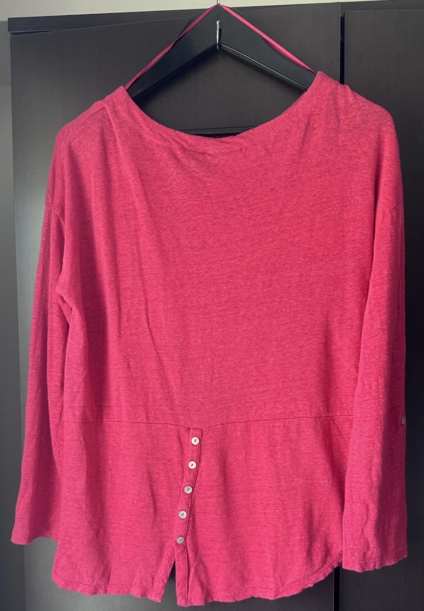 Adrienne Vittadini 100% Linen Knit Top Pink Fuchsia Tunic Size M Altered