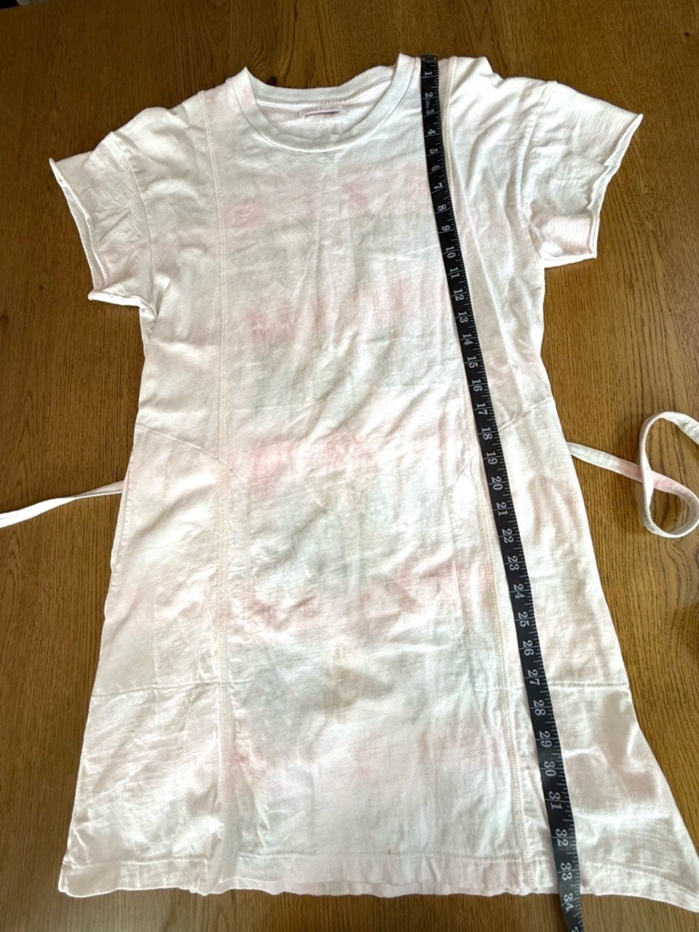 John Elliott Pastel Tie Dye T Shirt Dress Tie Waist Pink White Size S