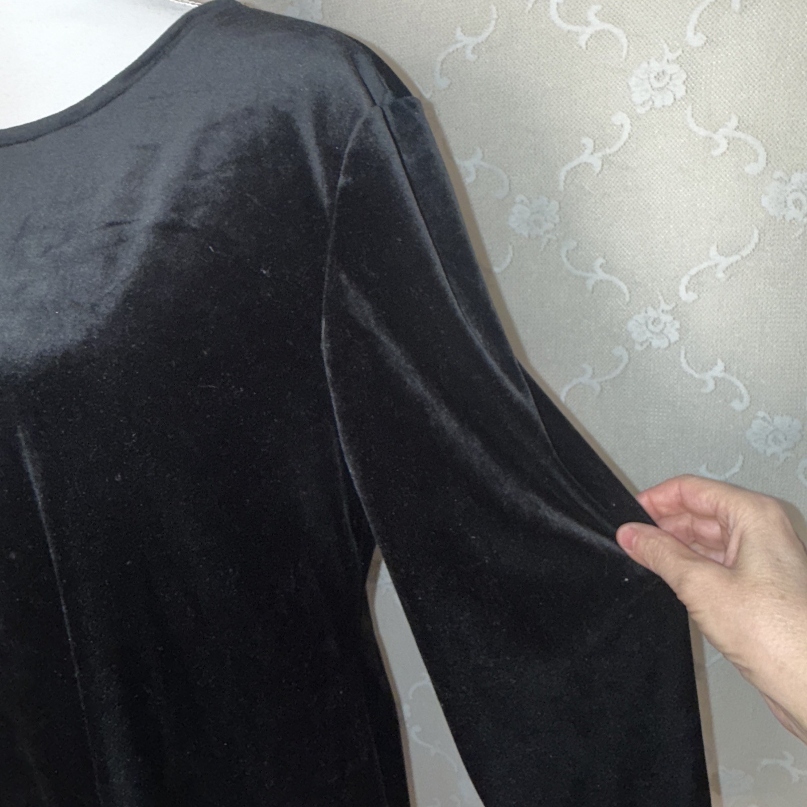 Vintage Coco Bianco Black Opaque Stretch Velvet Fit & Flare Dress Size 16 Goth