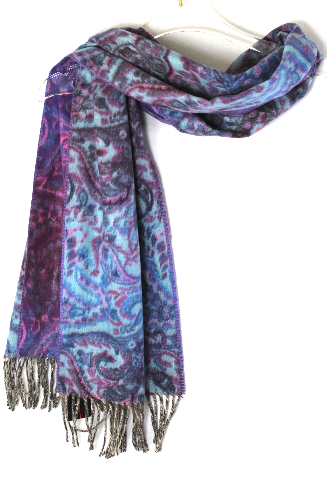 V. FRAAS Cashmink Paisley Ombre Rectangler Scarf Blue Retail $58