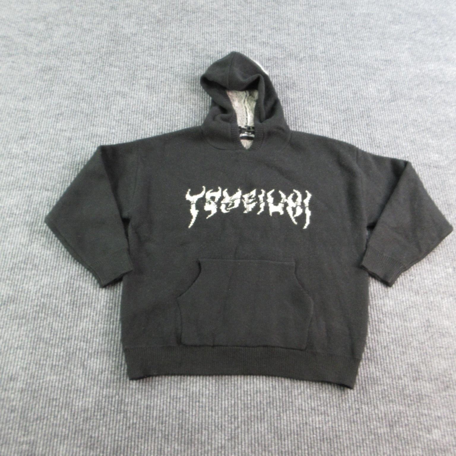 Ceimon Mens Large Black Pullover Centipede Hoodie Pockets Graphic Oversized Y2K