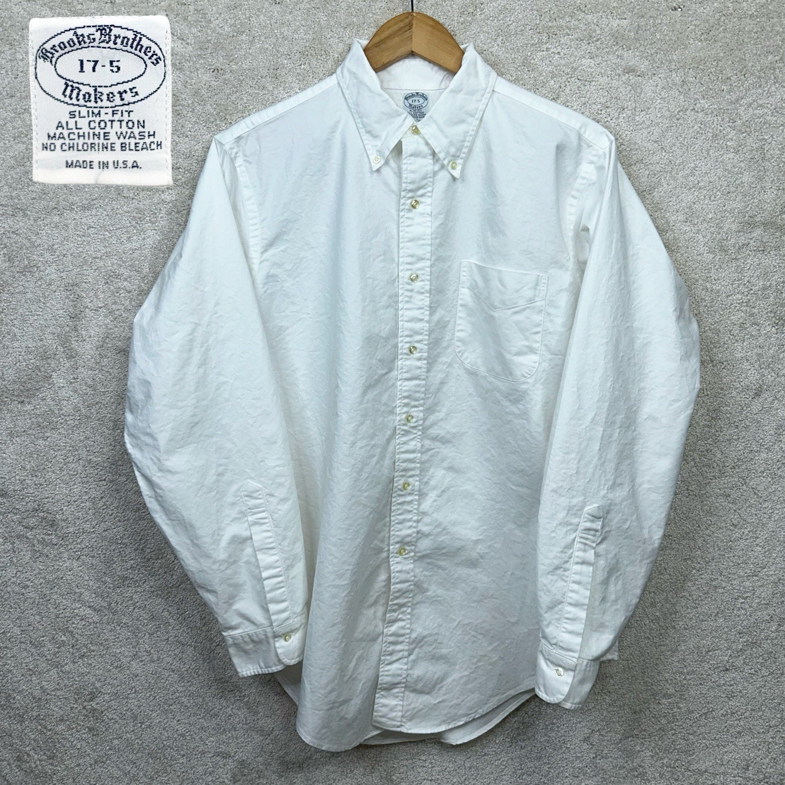 Vintage Brooks Brothers Makers USA Slim Fit OCBD Oxford Pockt Button Shirt 17.5