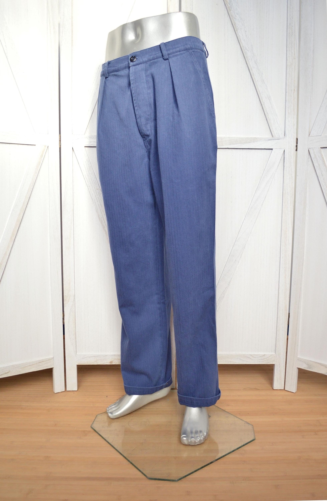 French Work Pants Trousers Indigo Blue Herringbone – 28 30 32 34 36