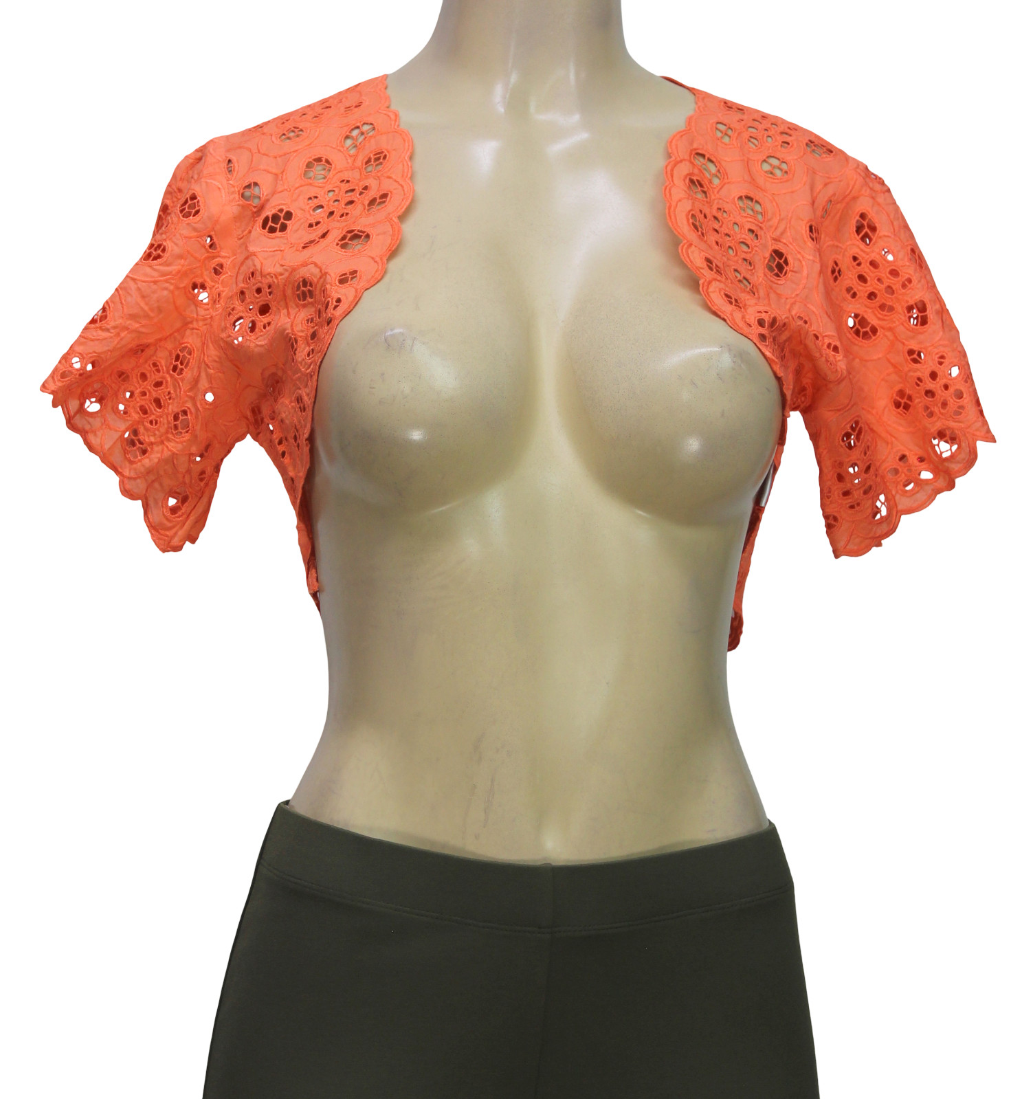 Hibis Lace Works Eyelet Cropped Top Shrug Embroidered Passion Fruit Size M
