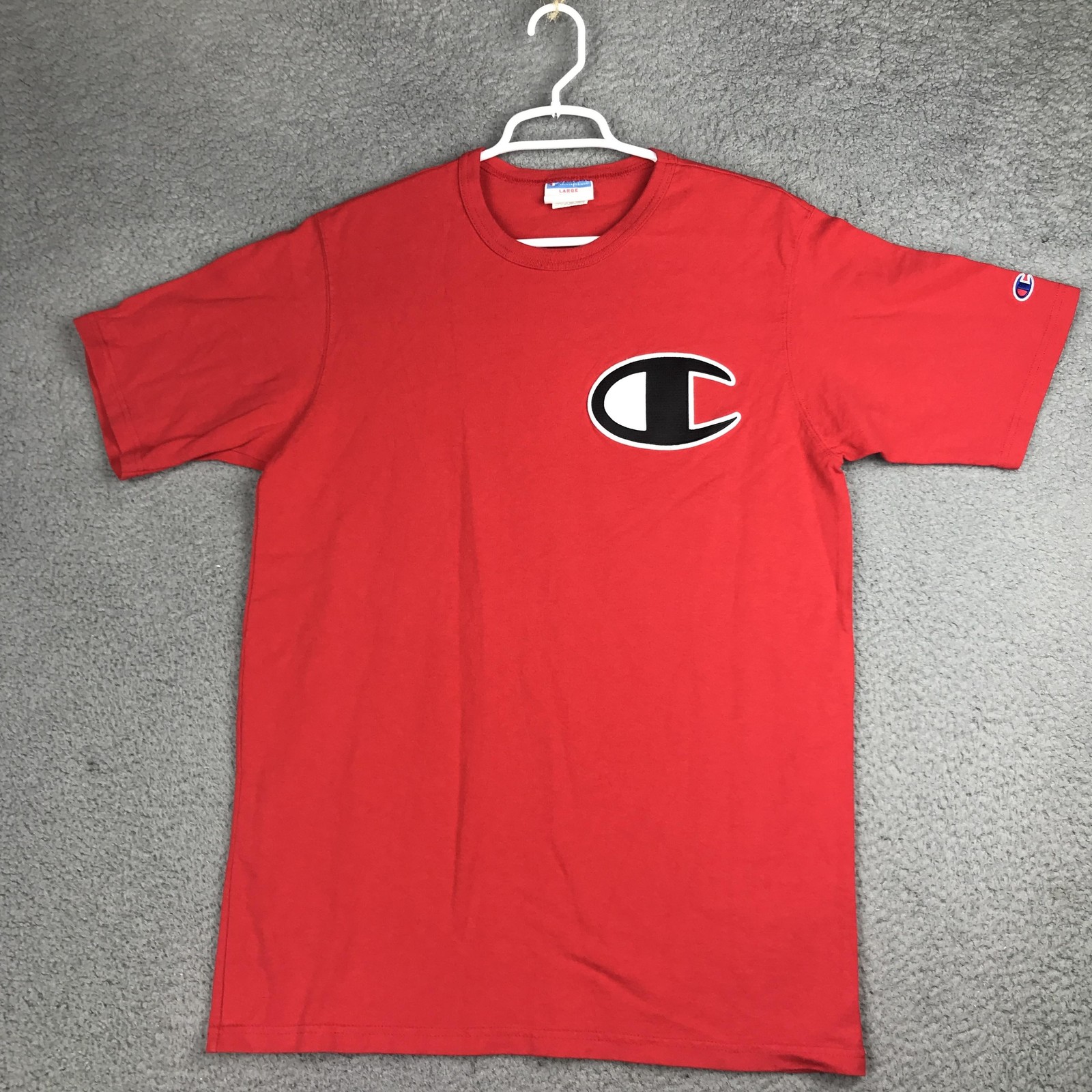 Champion Shirt Mens Large Red Big C Logo Short Sleeve Crewneck Tee GT19 2WC