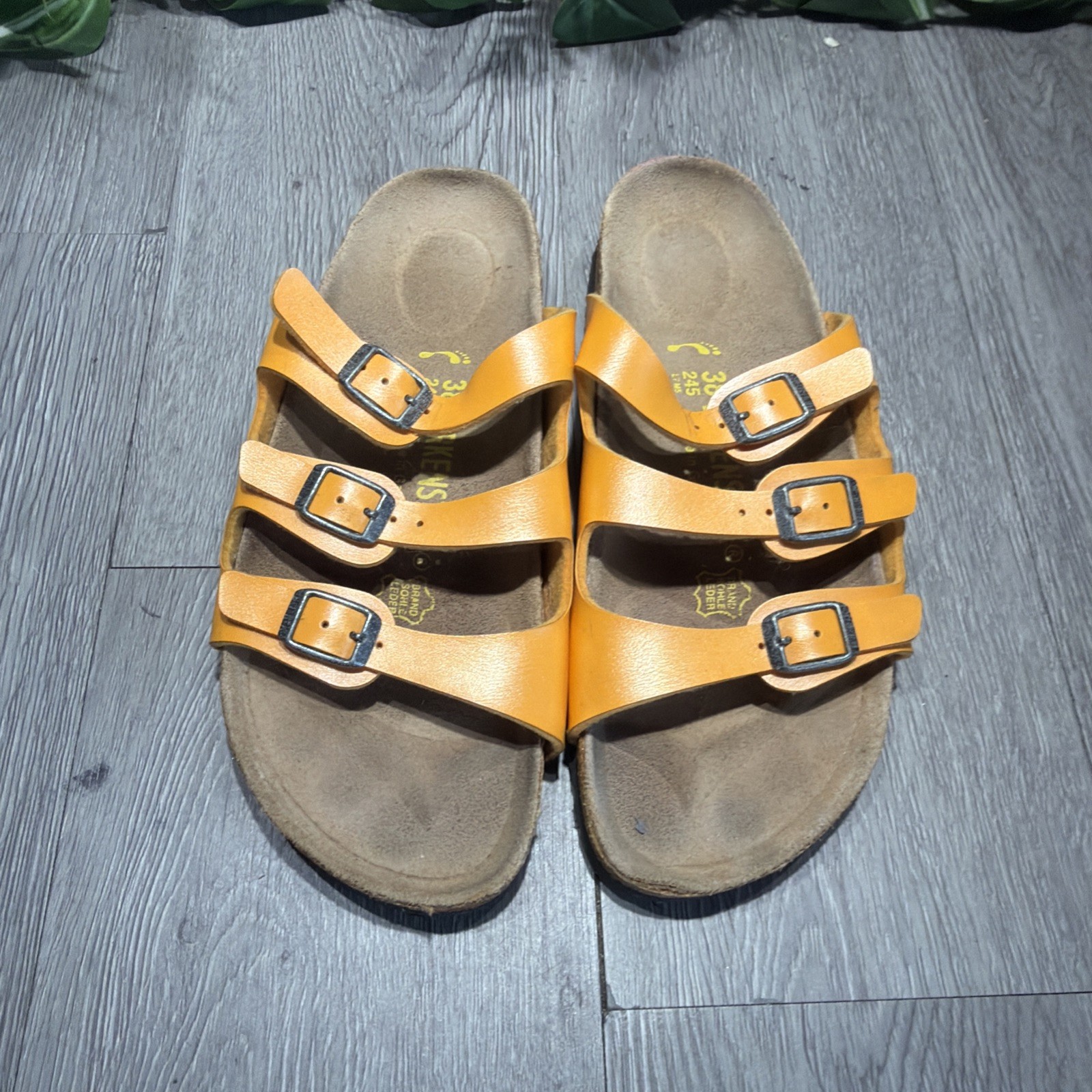 Birkenstock Florida Birko-Flor Orange 3 Strap Sandals Women 38 L7 Narrow