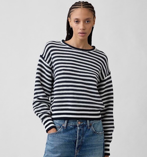 Gap Roll Neck Striped Sweater Womens Sz XS Navy White Relaxed 100% Cotton Knit