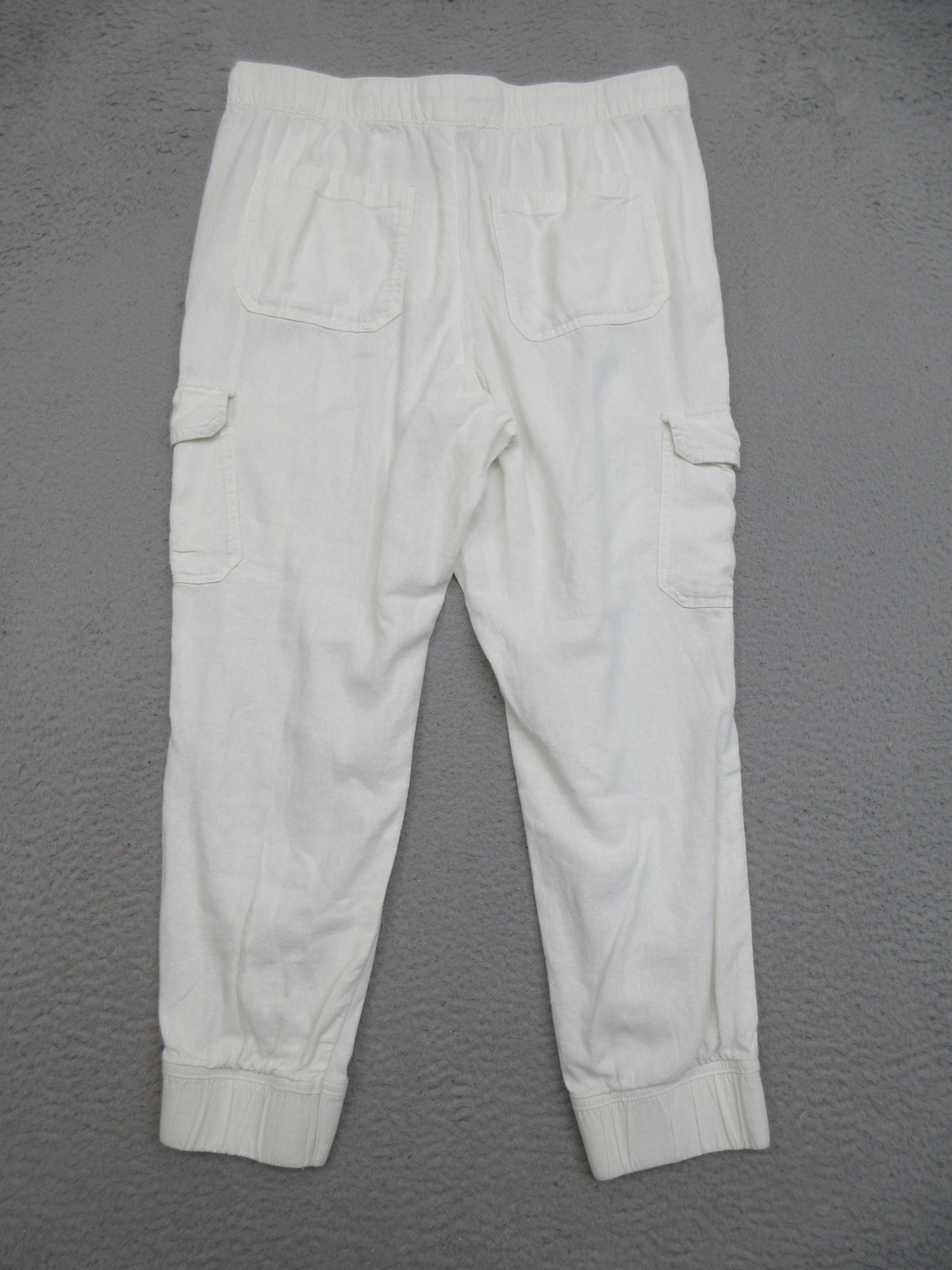 Womens L White Linen Blend Cargo Jogger Pants Drawstring Coastal Beach Utility