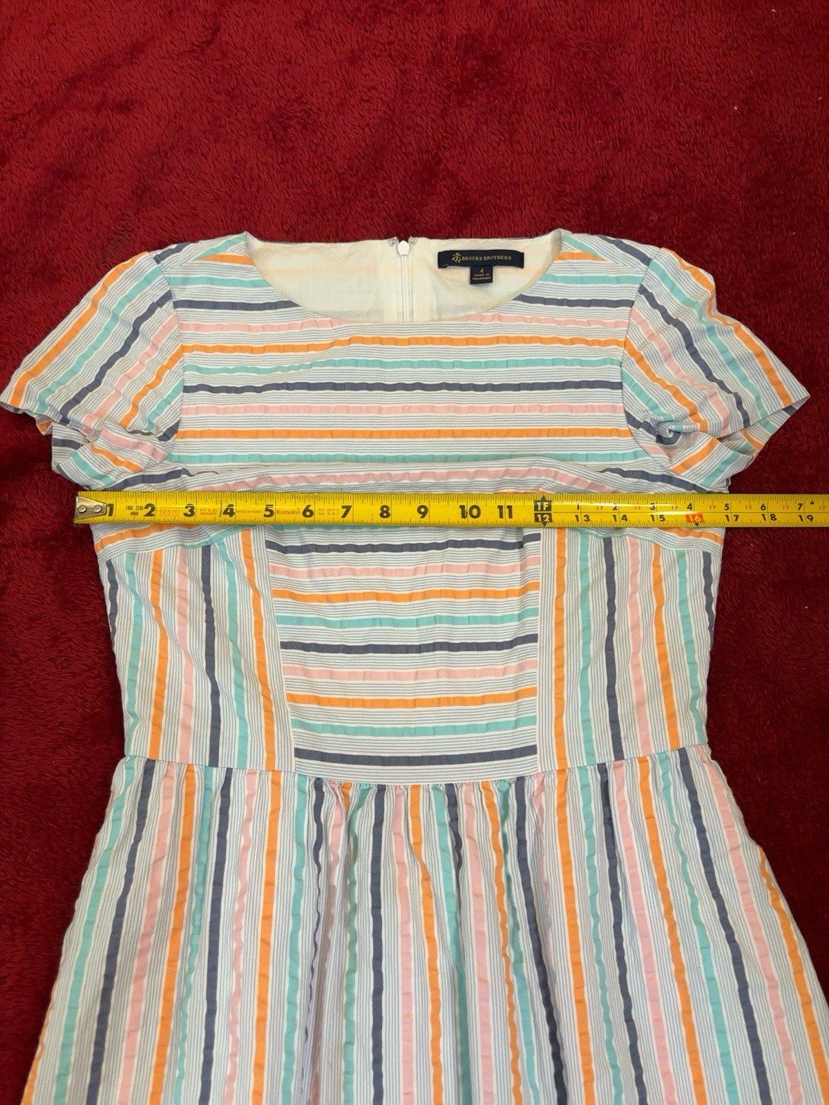 Brooks Brothers Striped Fit & Flare Dress Size 4 Pastel Seersucker Cotton Blend