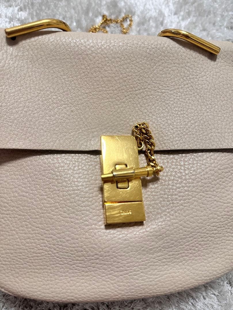 Chloe Drew Shoulder Bag White Leather Chain Strap 8.7 x 7.9 x 2.8 inches Medium
