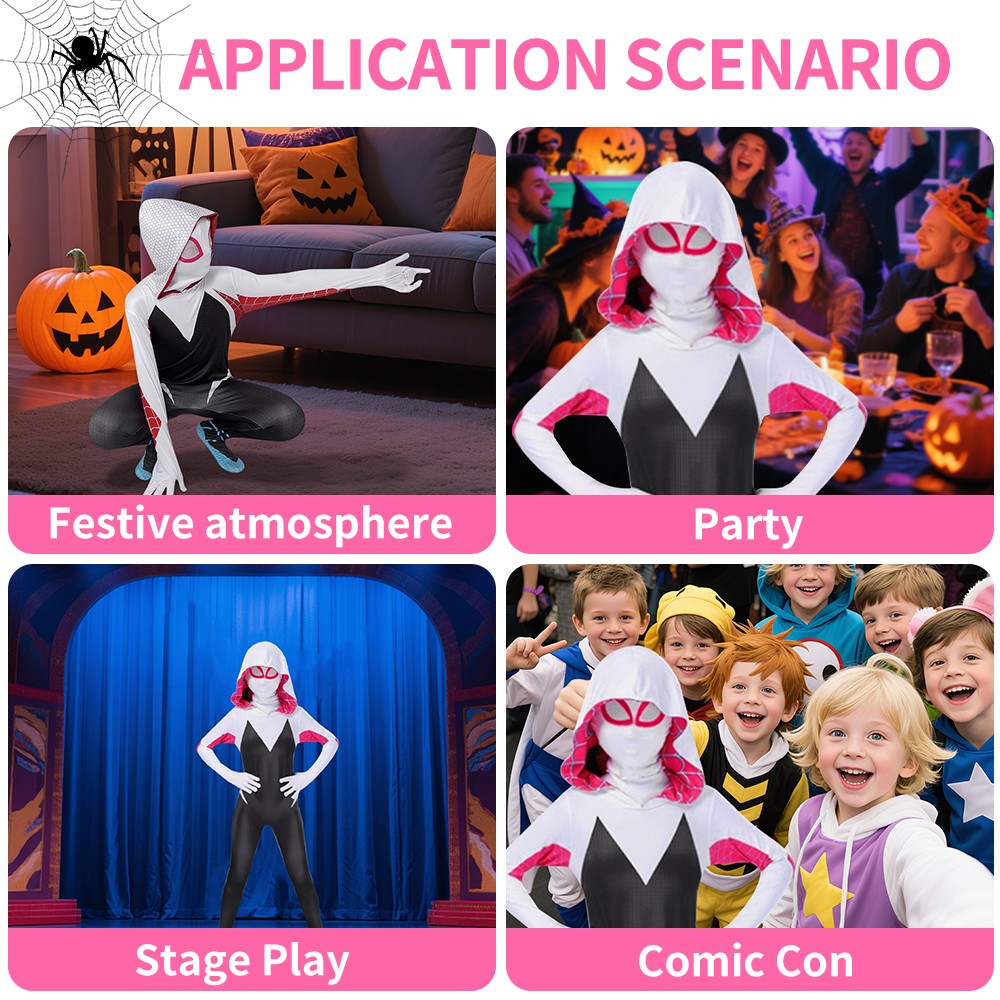 Into the Spider-Verse Gwen Stacy Jumpsuit Costume Girl Women Spiderman Jumpsuit