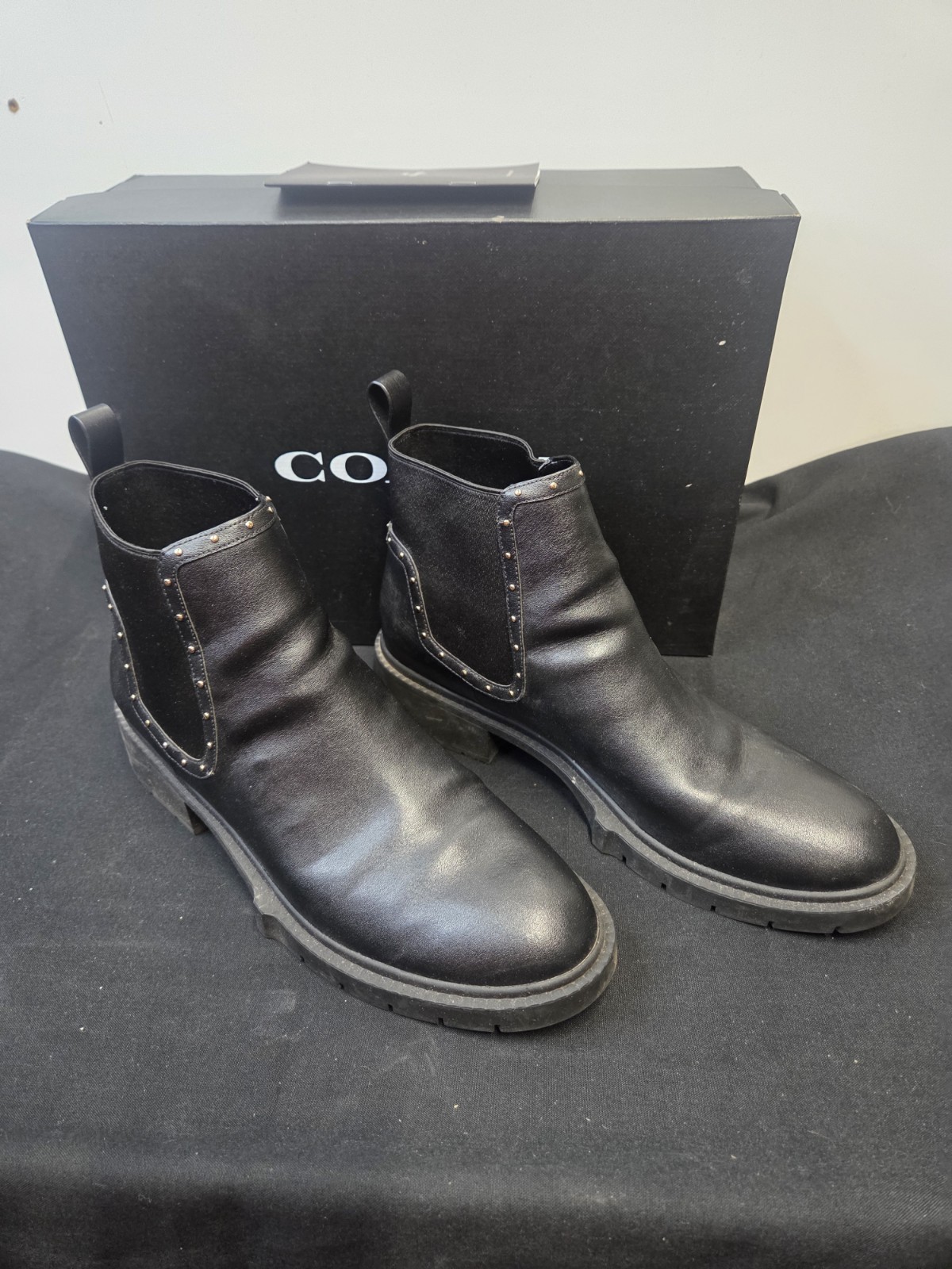 Womans Coach Lory Leather studded Booties Size 11 Black with box