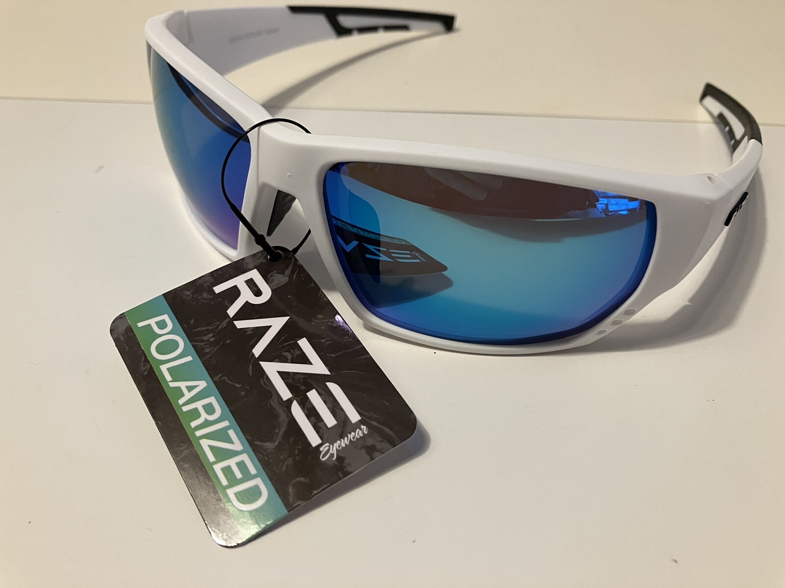 RAZE Eyewear Sunglasses Sonar Polarized White Blue Mirror Smoke 28444