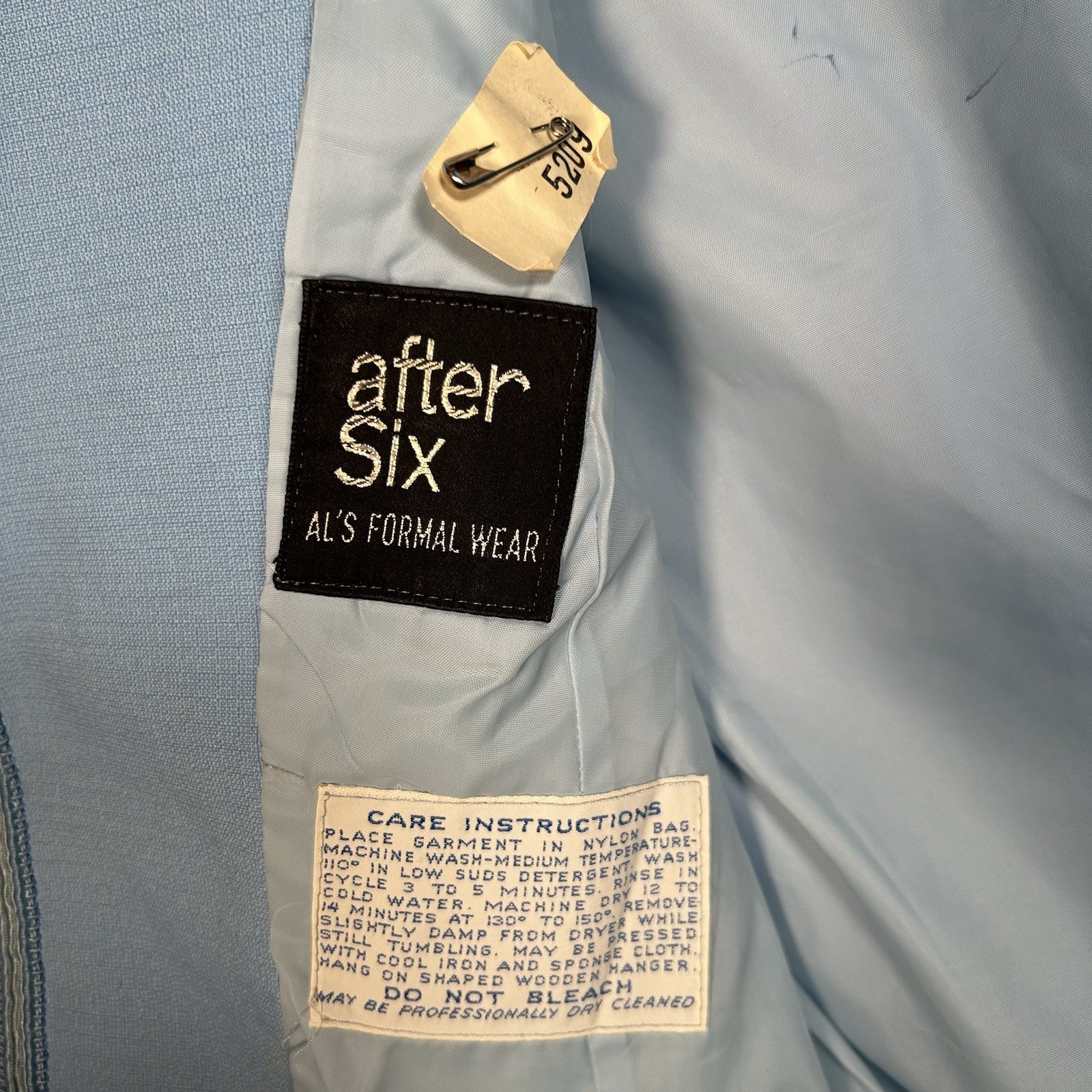 VTG 70s After Six Baby Blue Tuxedo Tail Coat Suit Jacket Mens 38R Deadstock