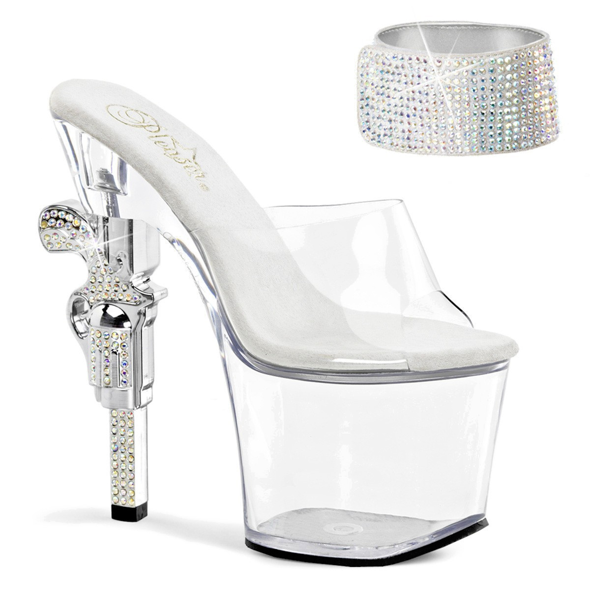 PLEASER 7″ REVOLVER SHAPE HEEL & REMOVABLE CUFF-SANDAL-GALS 5 6 7 8 9 10 11 12