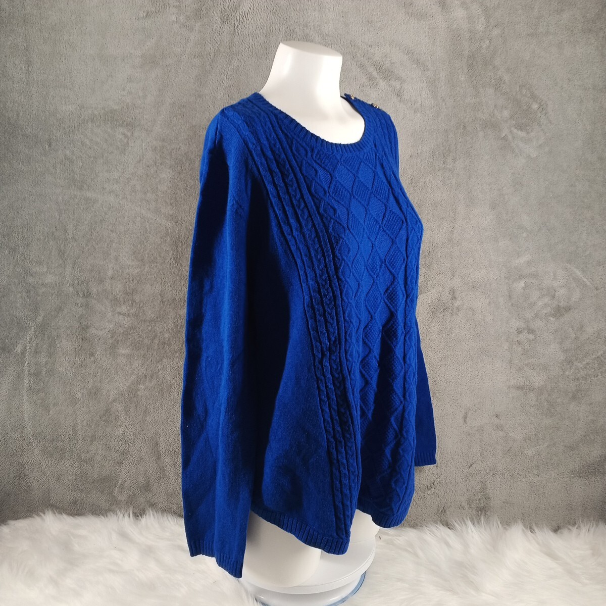 NWT CHARTER CLUB Fall Textured Sweater XXL(20-22) Blue Cotton Pullover