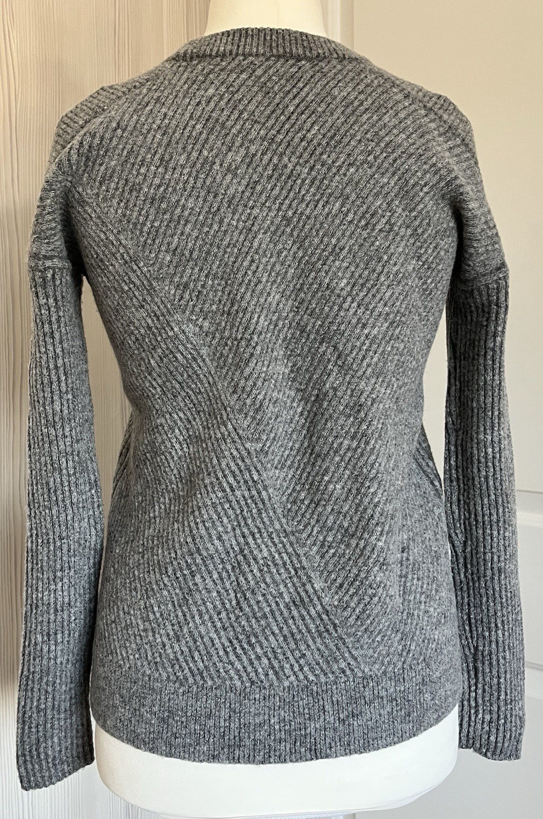 All Saints Terra Open Cold Shoulder Wool Jumper OVERSIZED Size XS Grey Ribbed