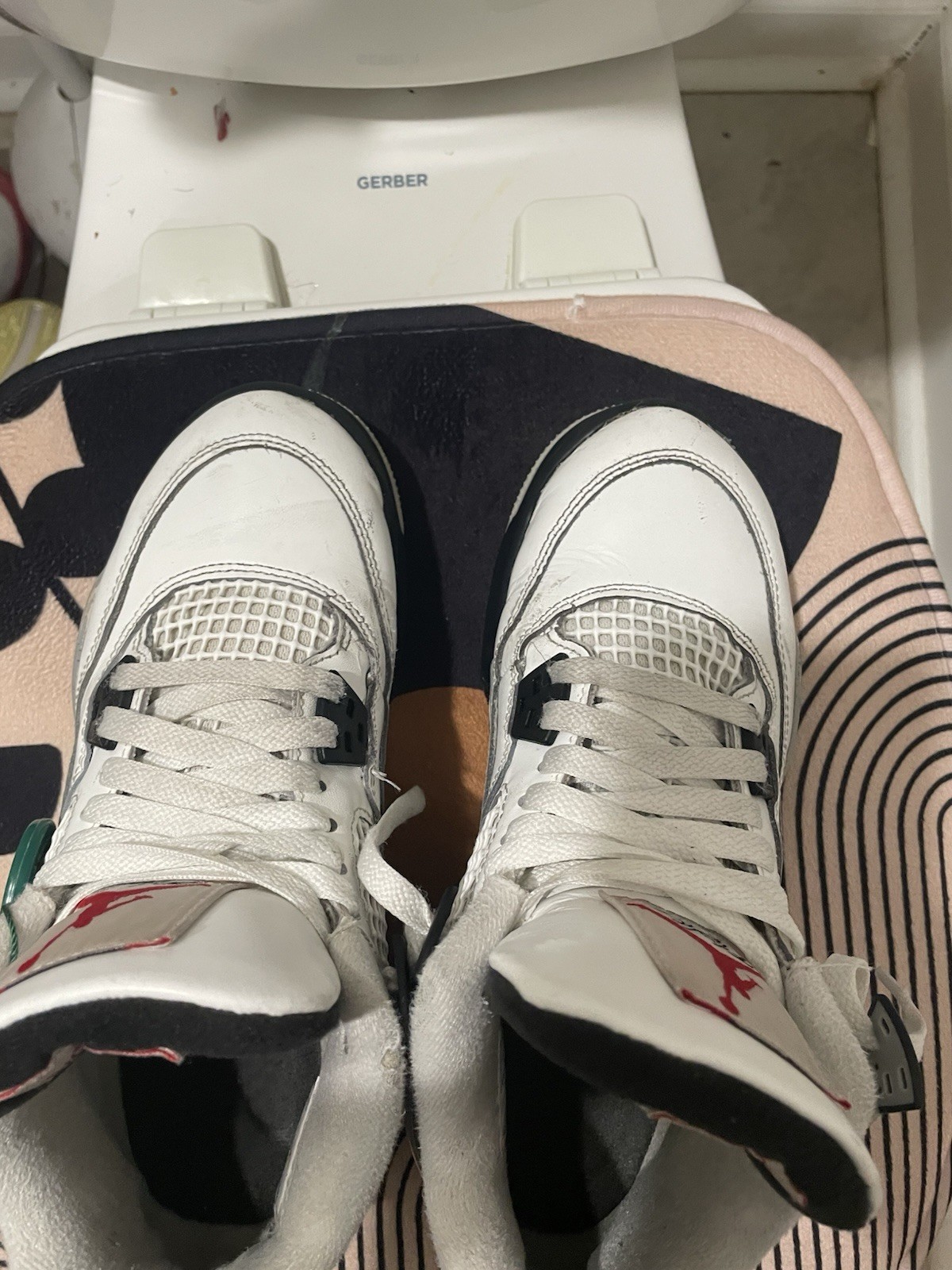 Jordan Air Jordan 4 White/Black/Gray/Red Mid Top Lace-Up Athletic Sneaker