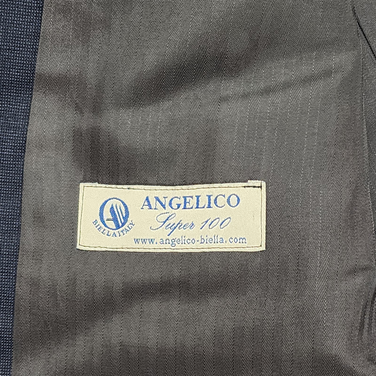 Bespoke Angelico 42L 32×30 Dark Blue Nailhead Super 100’s Wool 3Btn Mens Suit