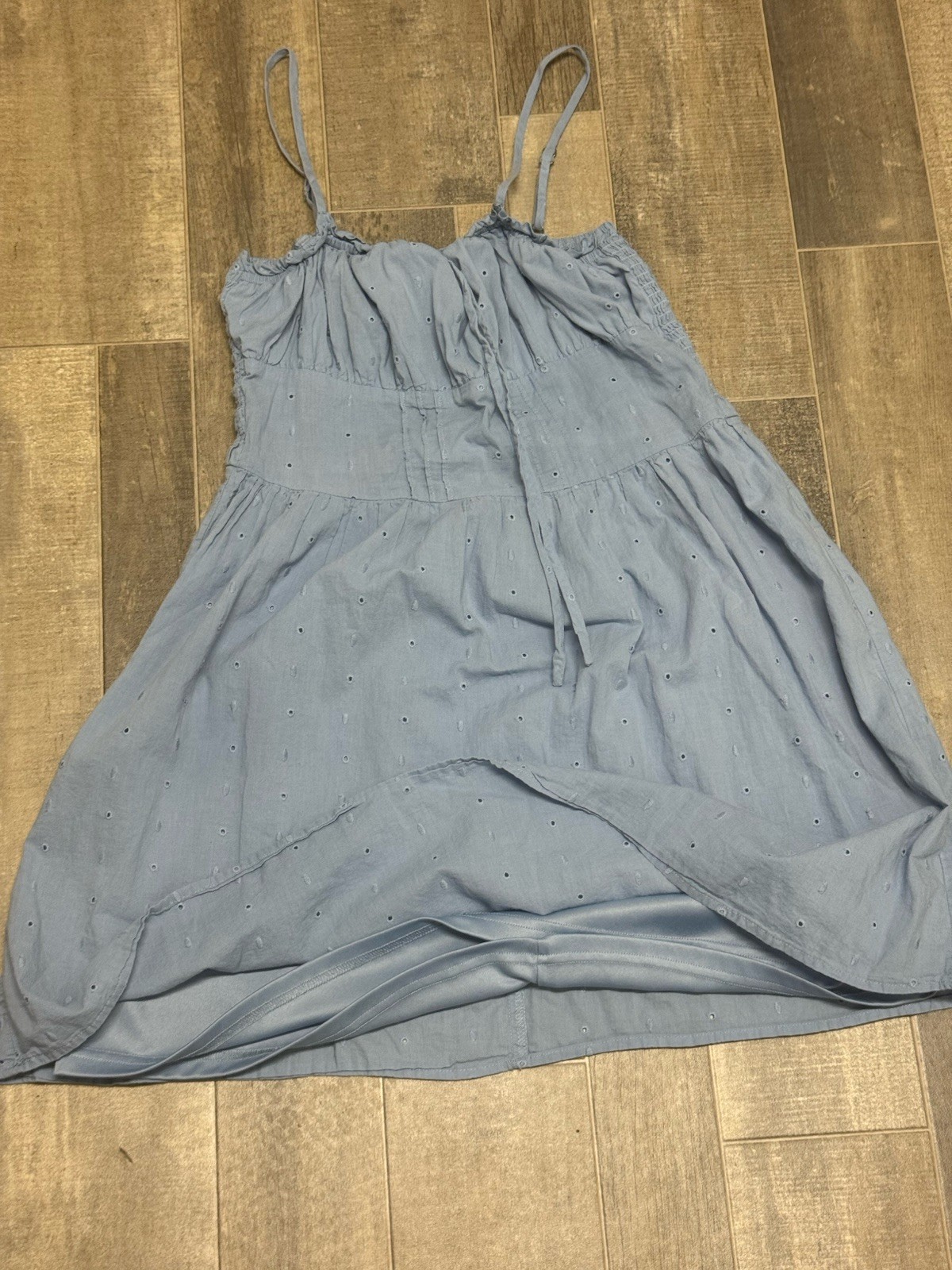 Hesperus Blue Smocked Dress Medium Adjustable Straps Lined Airy Sleeveless