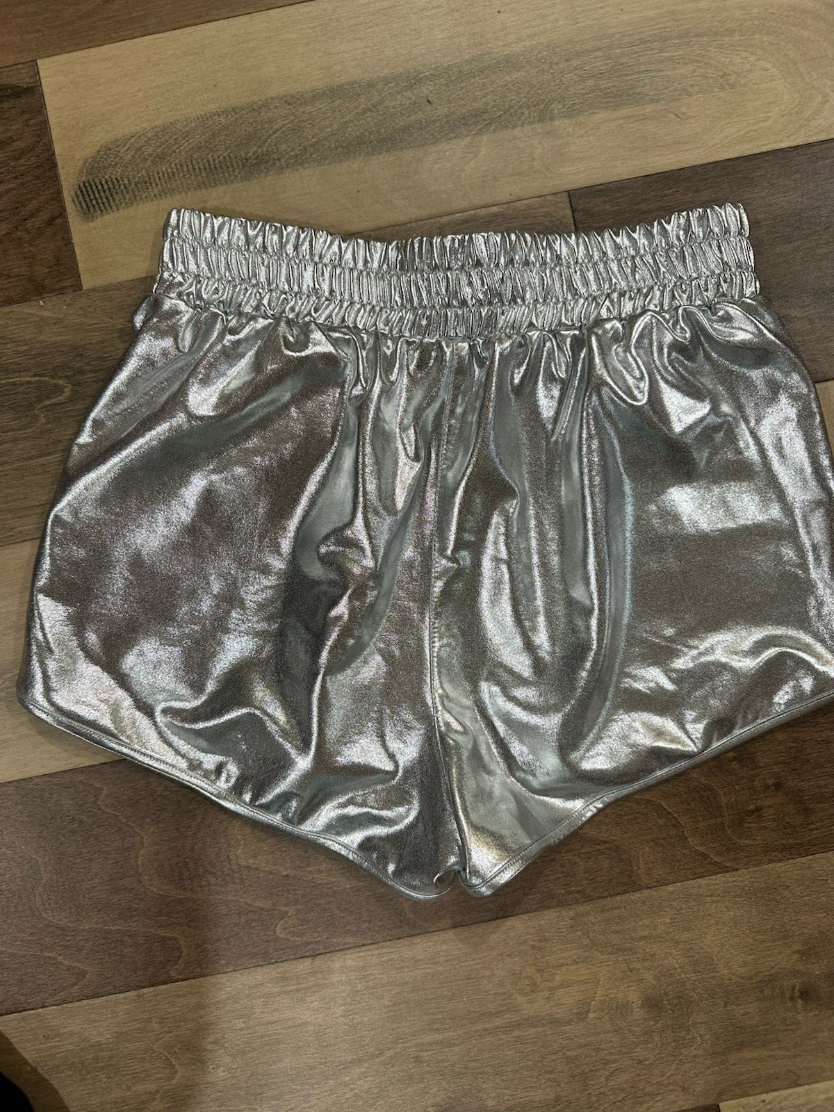 Mens/Unisex M Silver Shiny PVC Vinyl Shimmer Short Shorts. Pockets