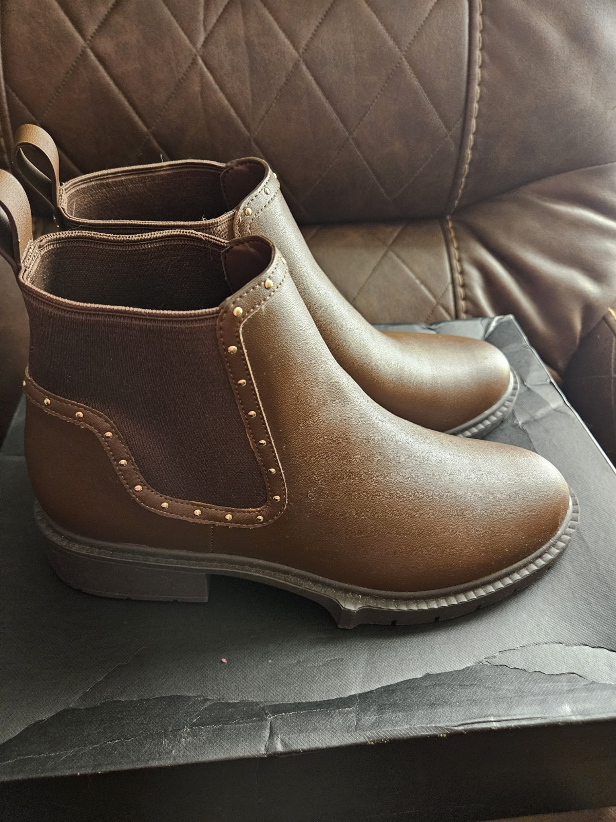 Coach Lory Leather Booties, Size 9 B in Walnut New