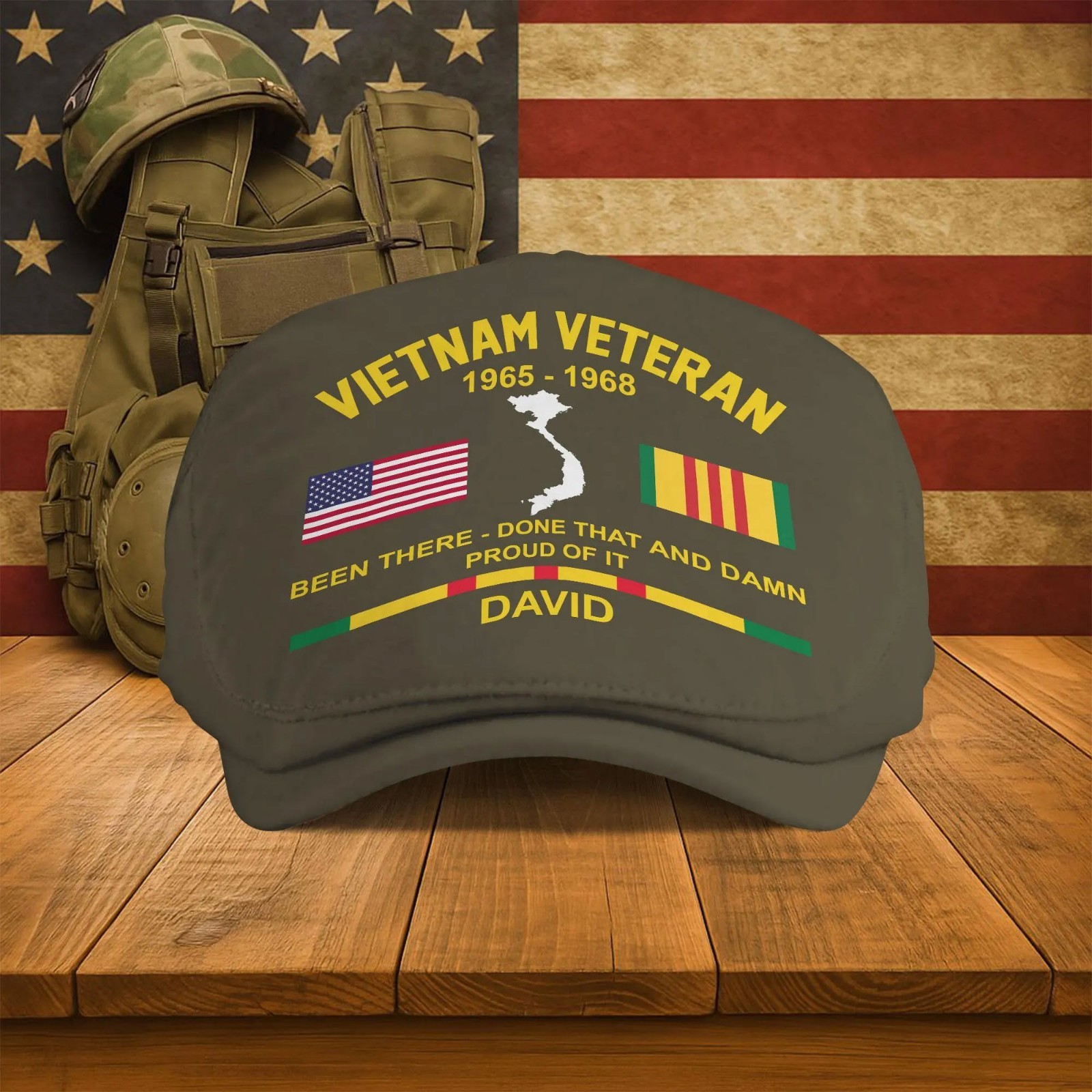 Personalized Vietnam Veteran Flat Cap Custom Name Year US Military Gift Men