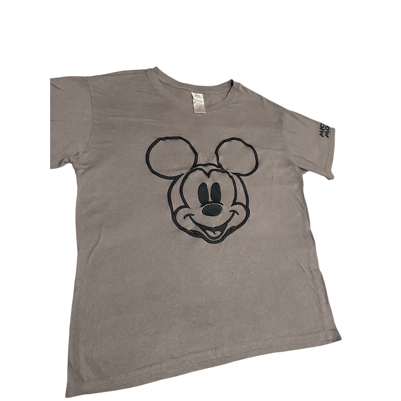 Disney Mickey Mouse Embroidered T-Shirt Taupe Gray Short Sleeve XL Womens