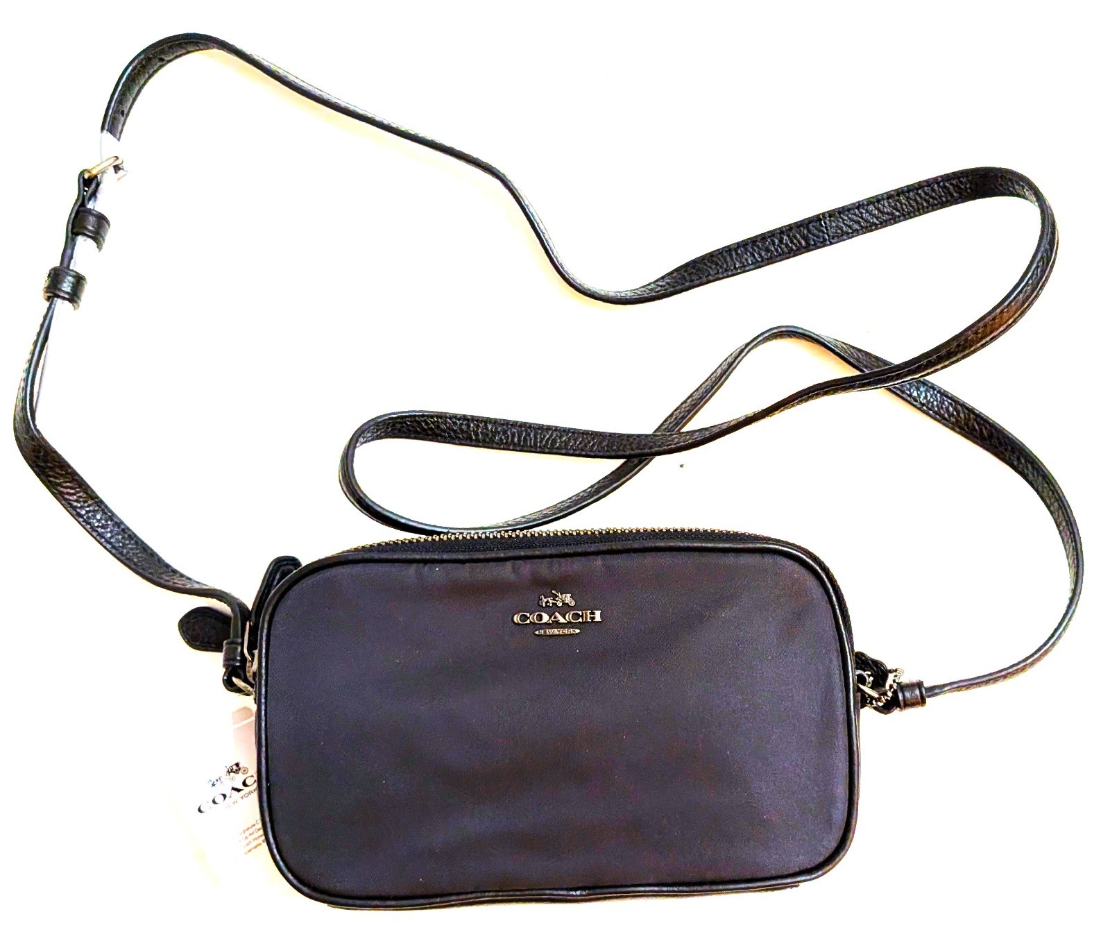 NWT Coach Logo Black Nylon Zippered 2 Section Crossbody Bag 4.75″ x8.75″x 1.75″