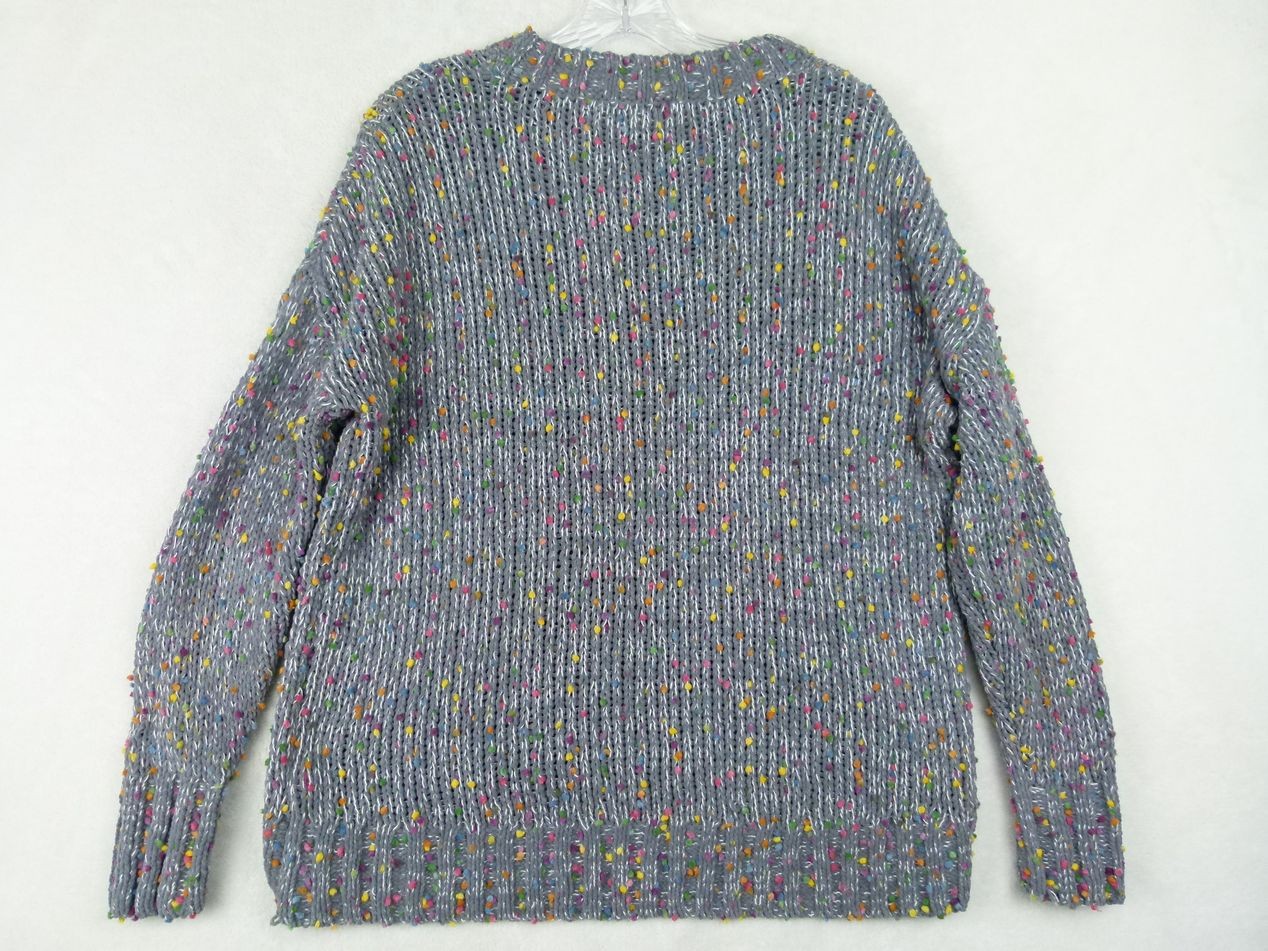 Seven7 Women Small Gray Confetti Chunky Knit Polyester Blend Pullover Sweater