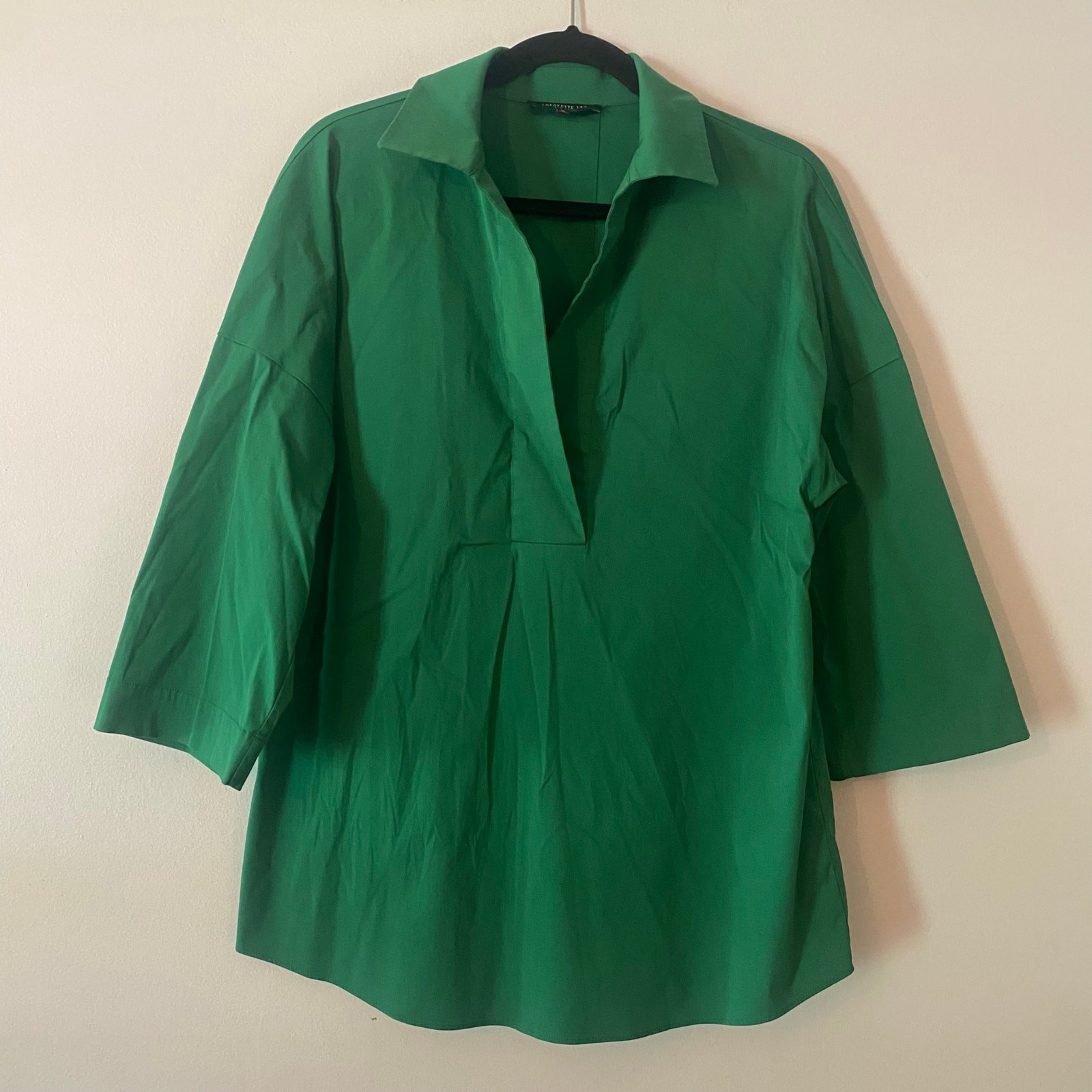 Lafayette 148 New York Green Popover Blouse 3/4 Sleeve Preppy Women size Medium