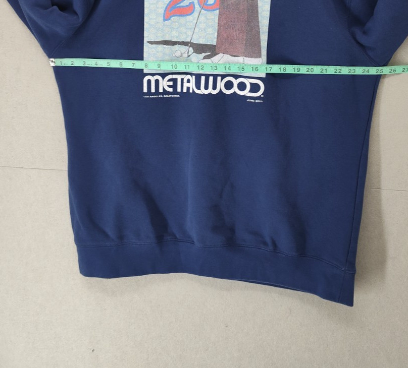 Metalwood Men Sweatshrit Medium Blue Graphic Print Long Sleeve Regular Pullover
