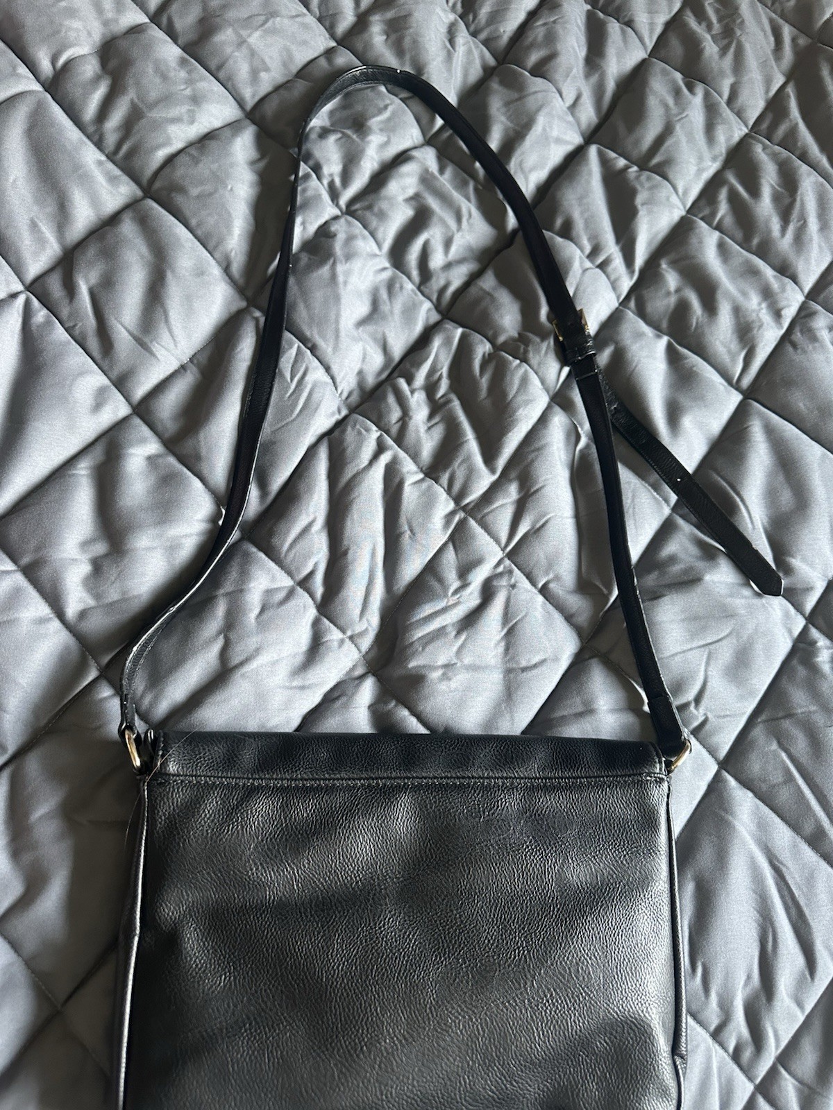 Viv&Lou Black Monogram Shoulder Bag Gold Hardware Hot Stamped Initials Women