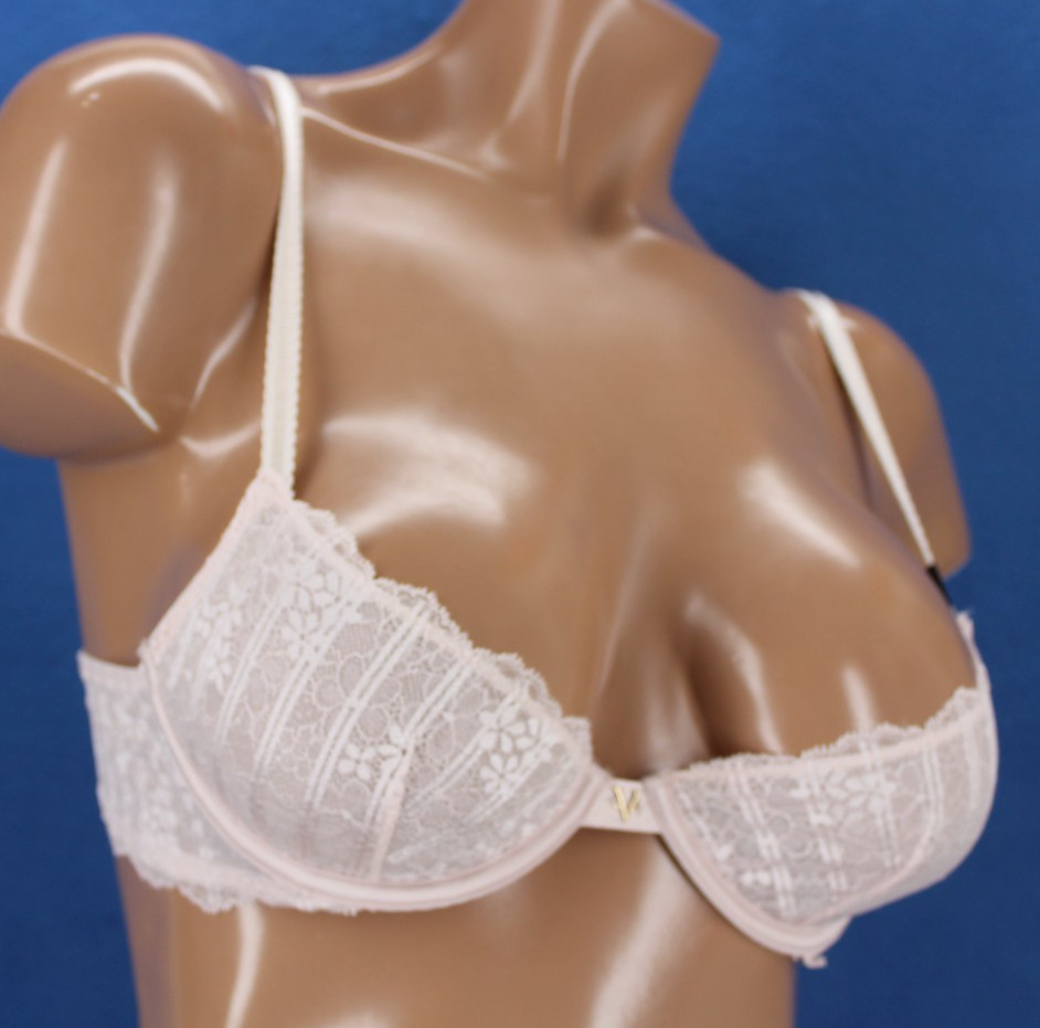 Victoria Secret Lace Underwire Unlined Demi Bra NWT Size 32B #H8798