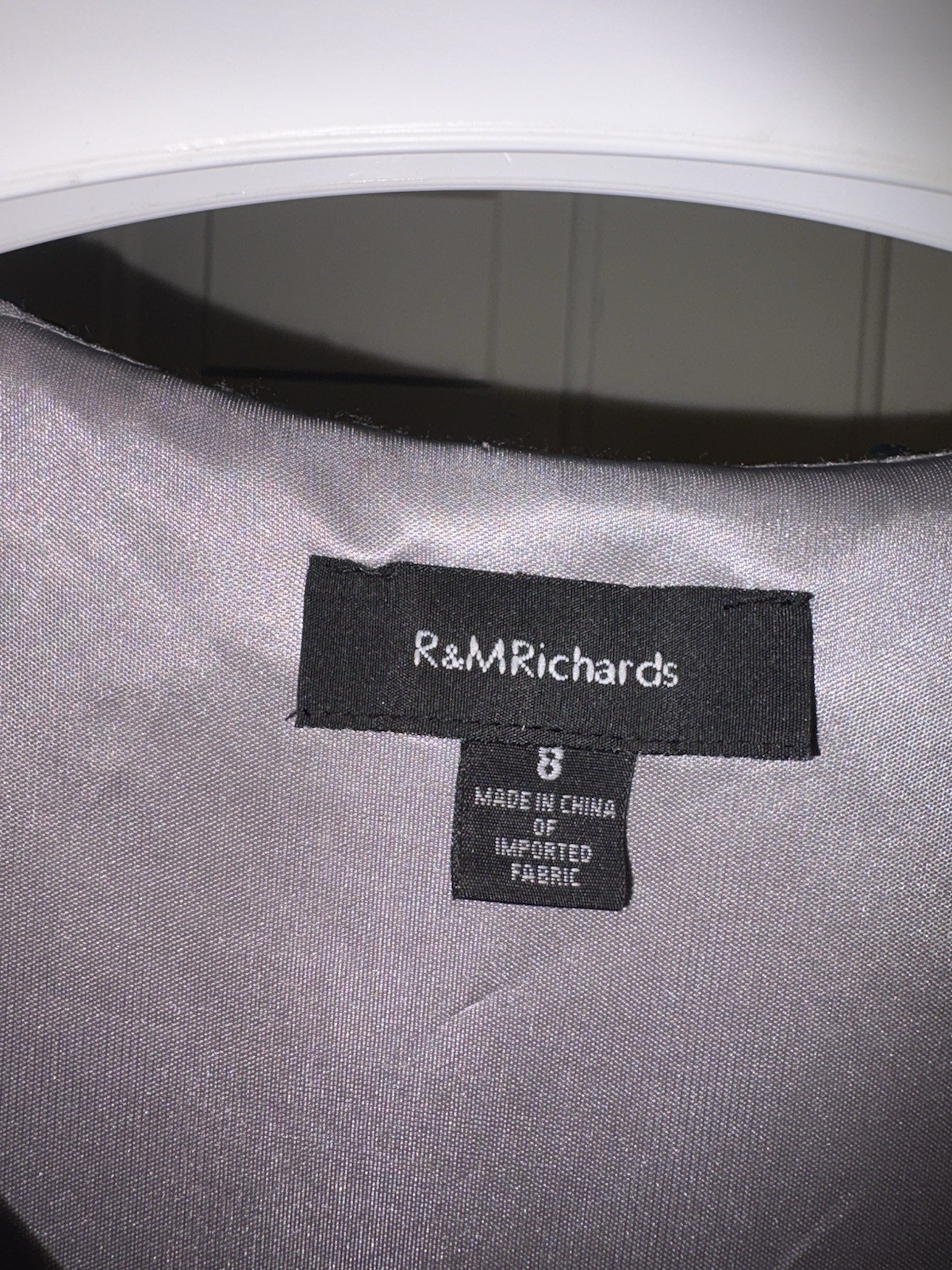 R&M Richards Silver Gray Sequin Shift Dress 8 Sleeveless Scoop Neck Knee