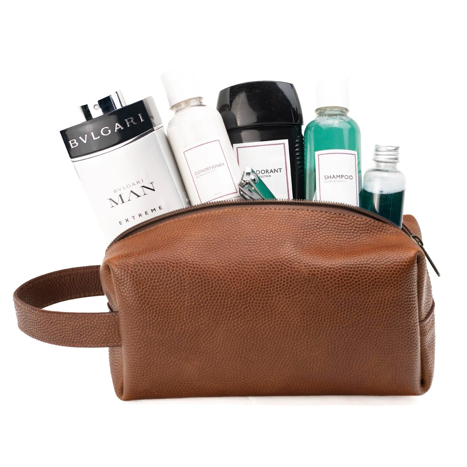 Water Resistant Leather Toiletry Bag for Men – Premium Dopp Kit Cosmetic Case –