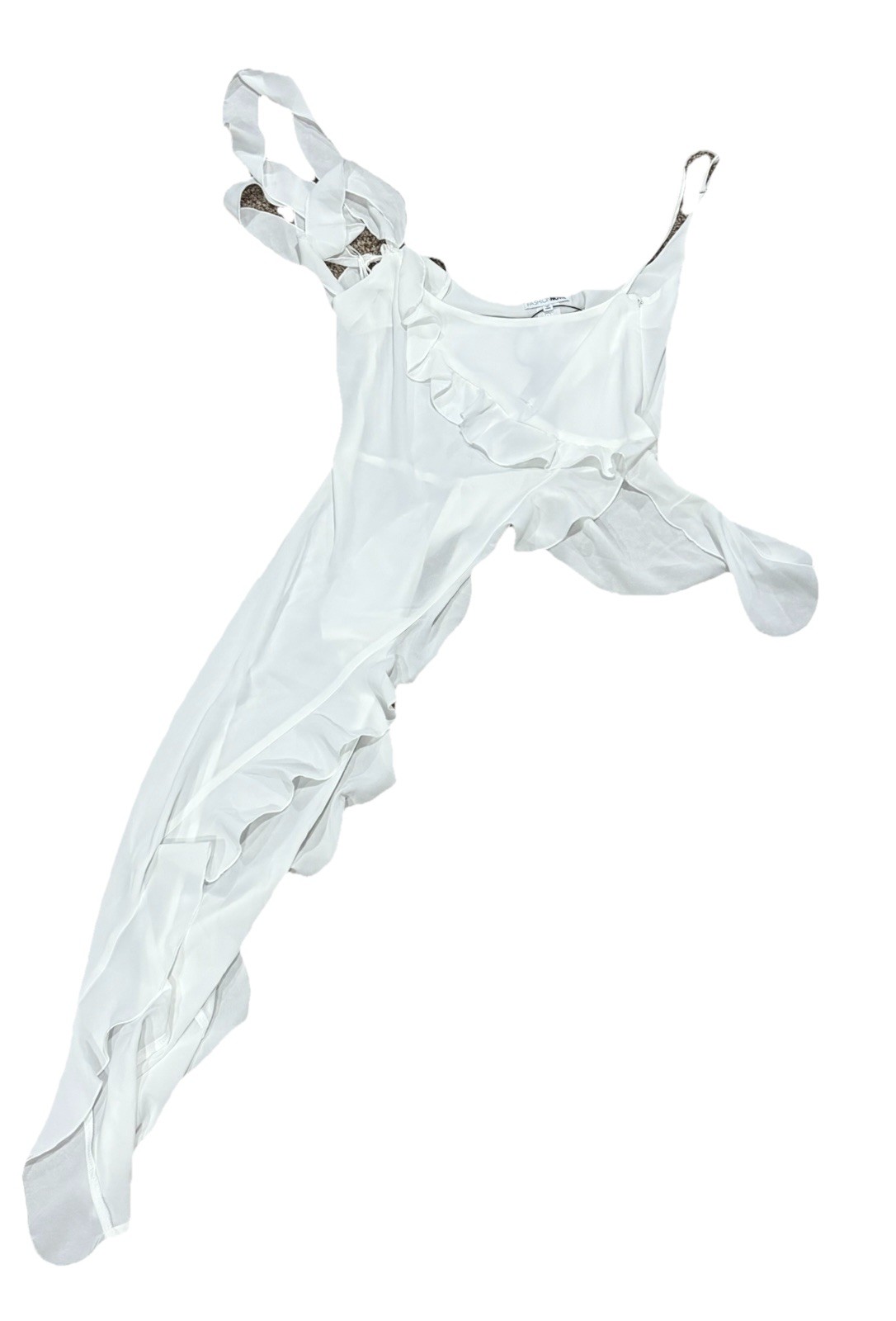Fashion Nova White Solid Chiffon Ruffle Sleeveless Top Women’s Size L IMT61578