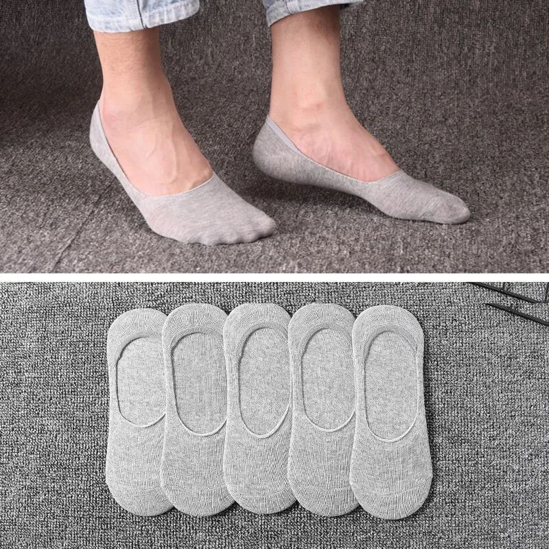 5 Pairs Men Boat Socks Large Summer Non-slip Silicone Invisible No Show Sock